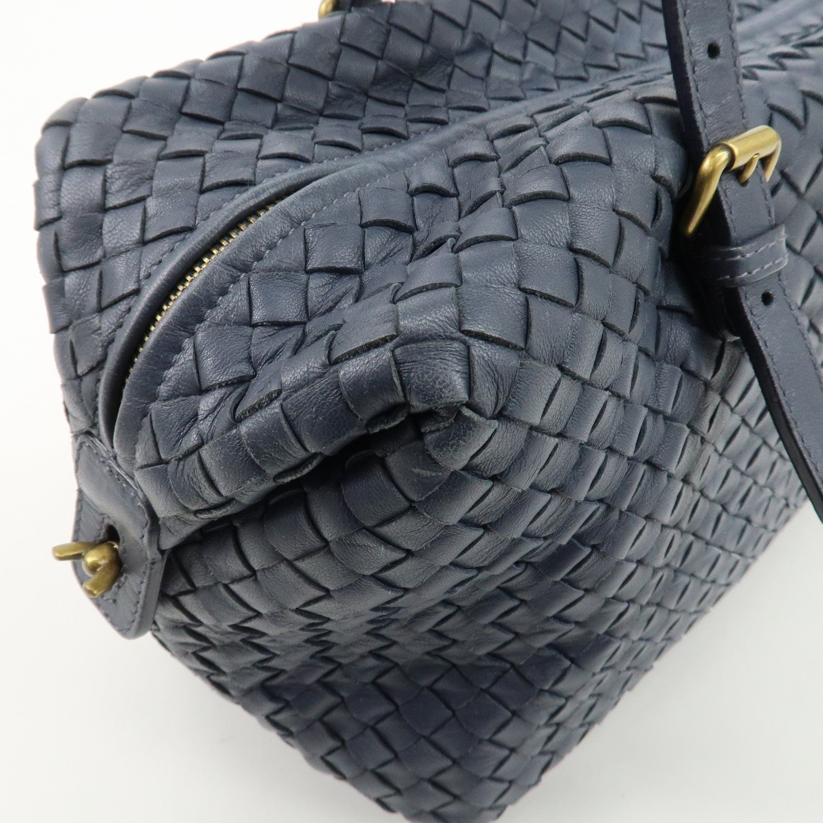 BOTTEGA VENETA Intrecciato Leather Hand Bag Shoulder Bag Navy Used