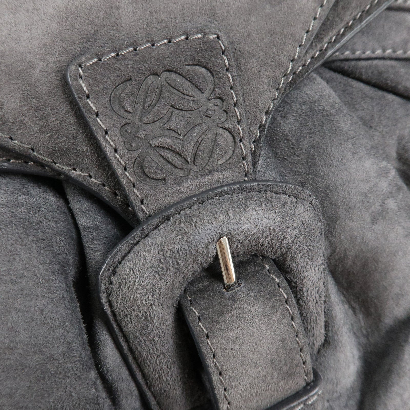 LOEWE Anagram Suede Leather Shoulder Bag Hand Bag Gray Used