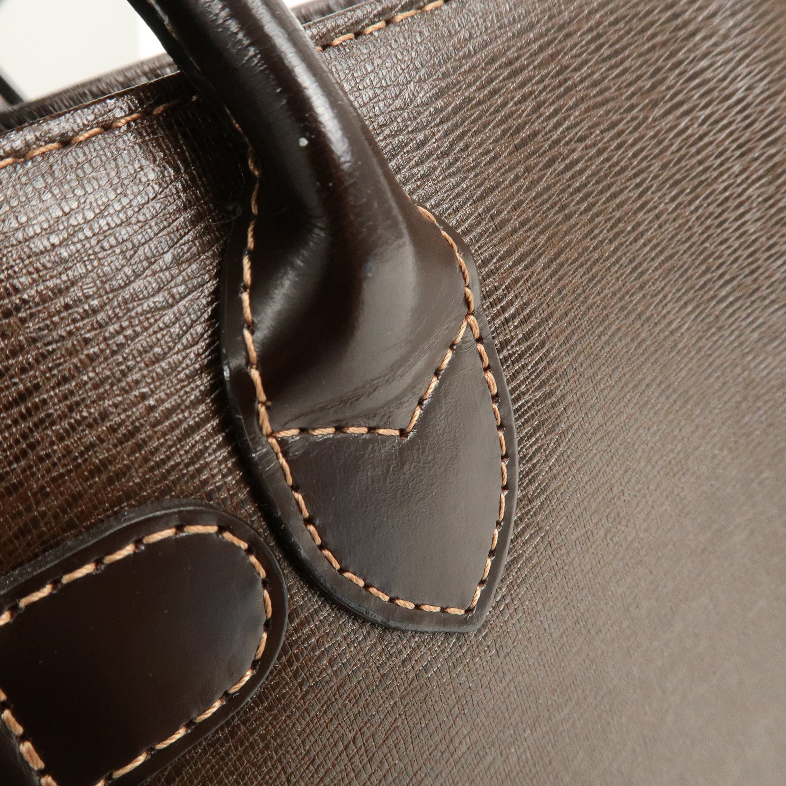 BURBERRY Leather Tote Bag Hand Bag Brown Gold Hardware Used