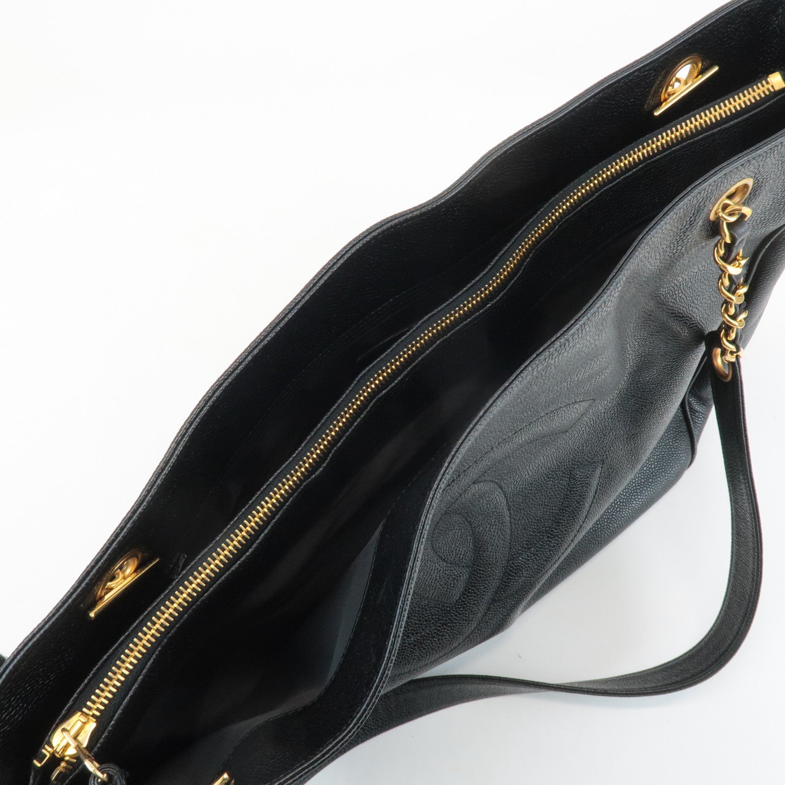 CHANEL COCO Mark Caviar Skin Chain Shoulder Bag Gold Hardware Used