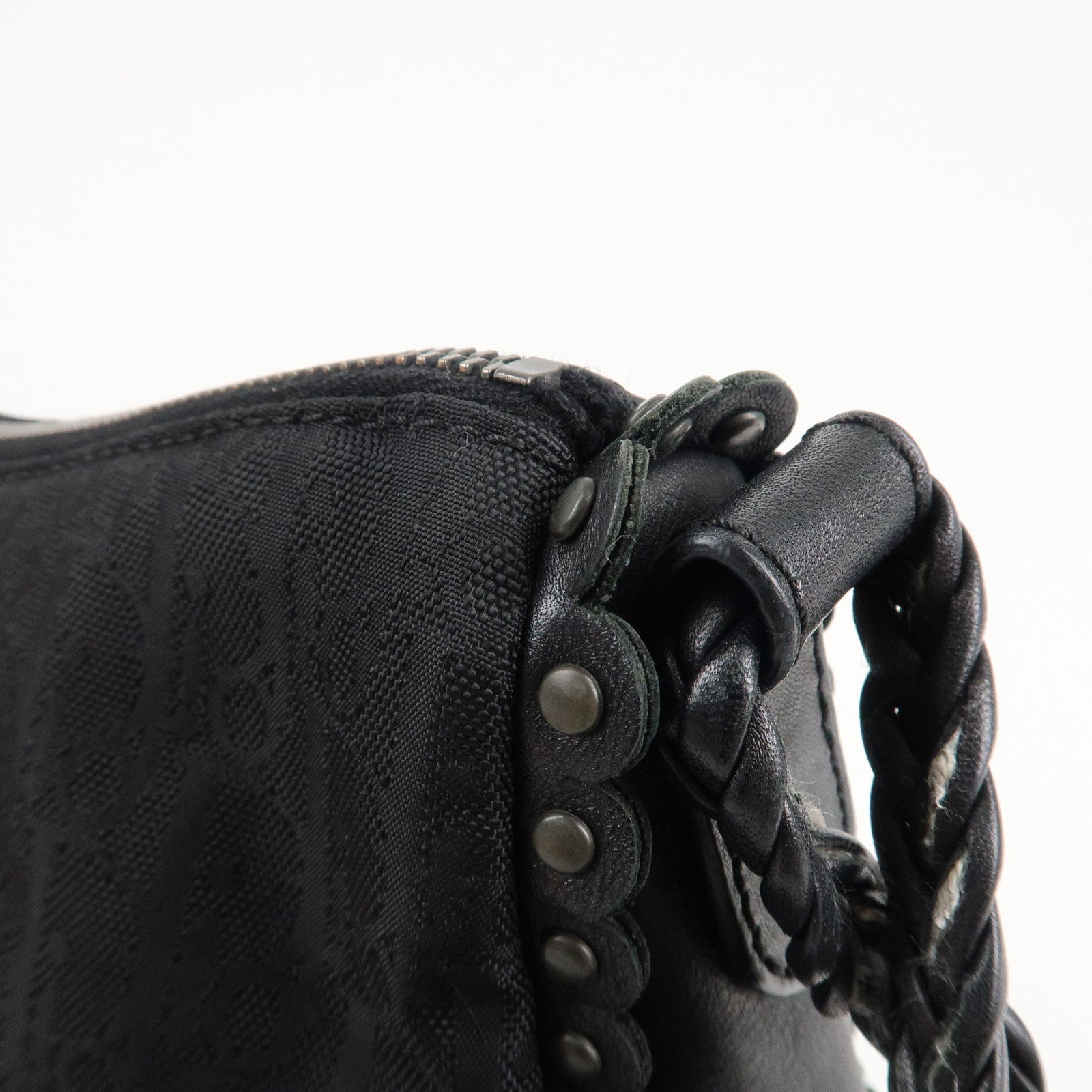 BVLGARI Logo Mania Canvas Leather Tote Bag Shoulder Bag Black Used