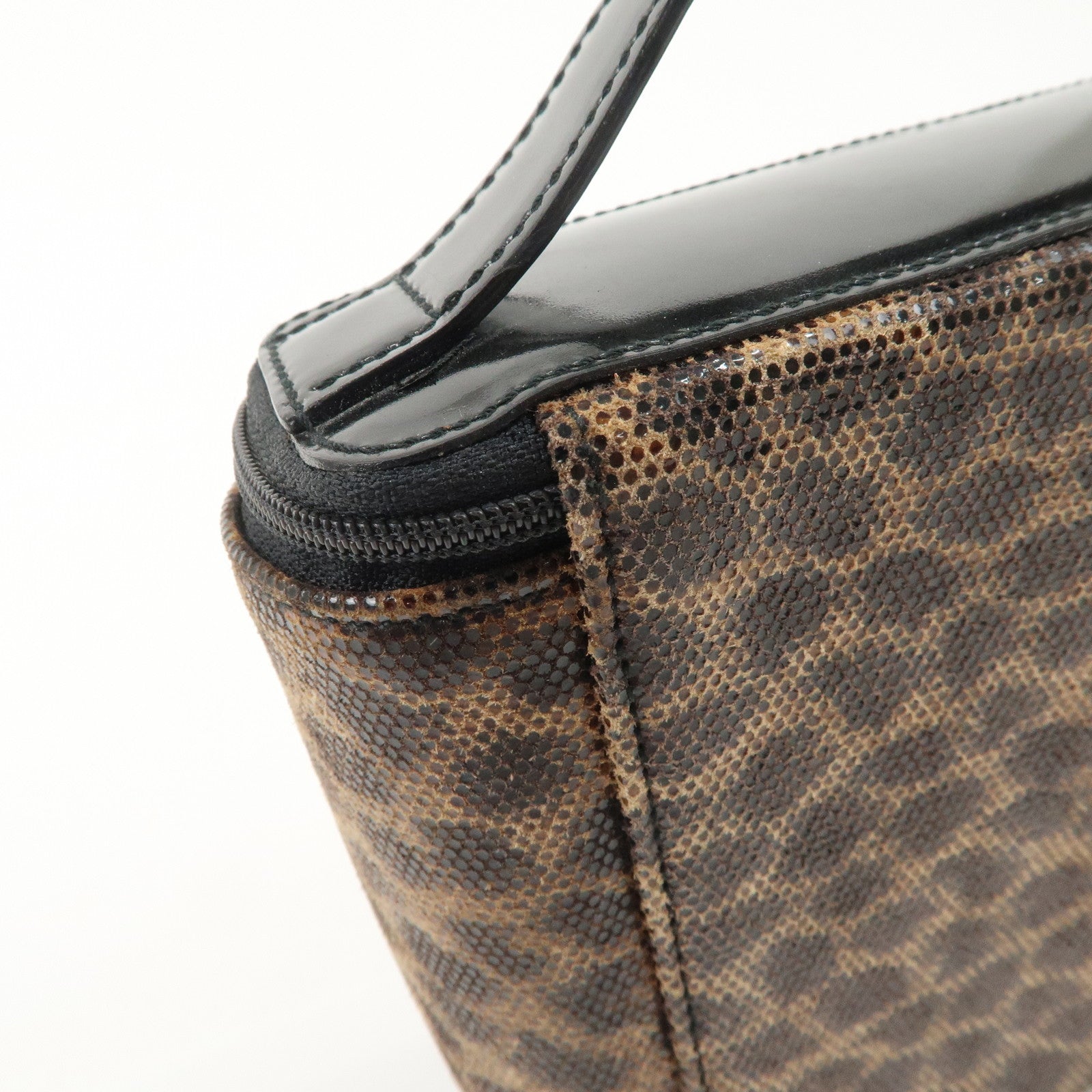 LOEWE Nylon Canvas Patent Leather Leopard Vanity Bag Black Beige Used