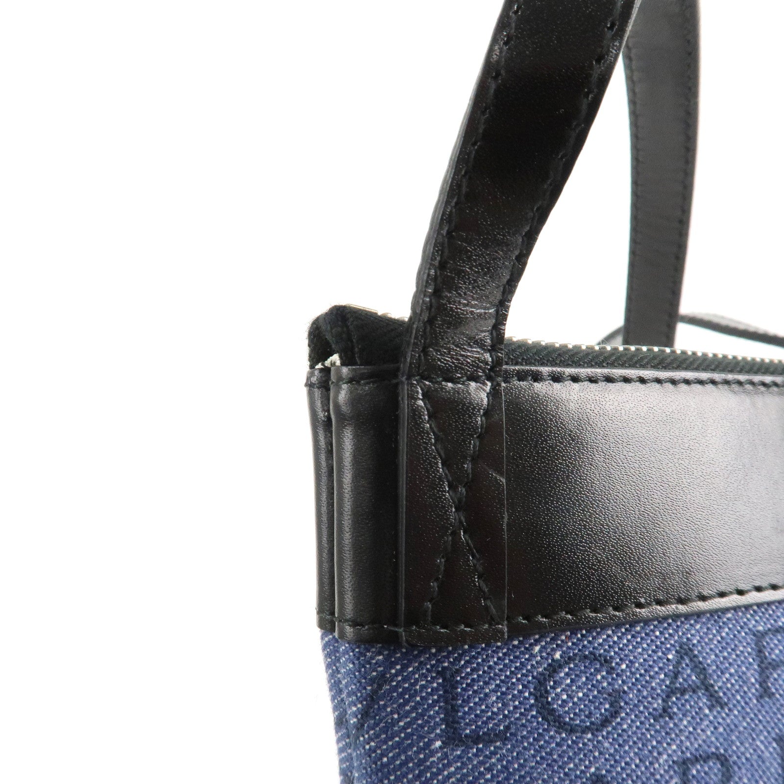 BVLGARI Logo Mania Canvas Leather Shoulder Bag Blue Used