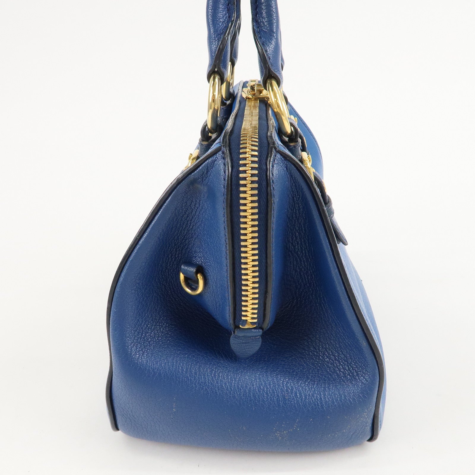 MIU MIU Leather 2Way Shoulder Bag Hand Bag Blue Gold HDW Used