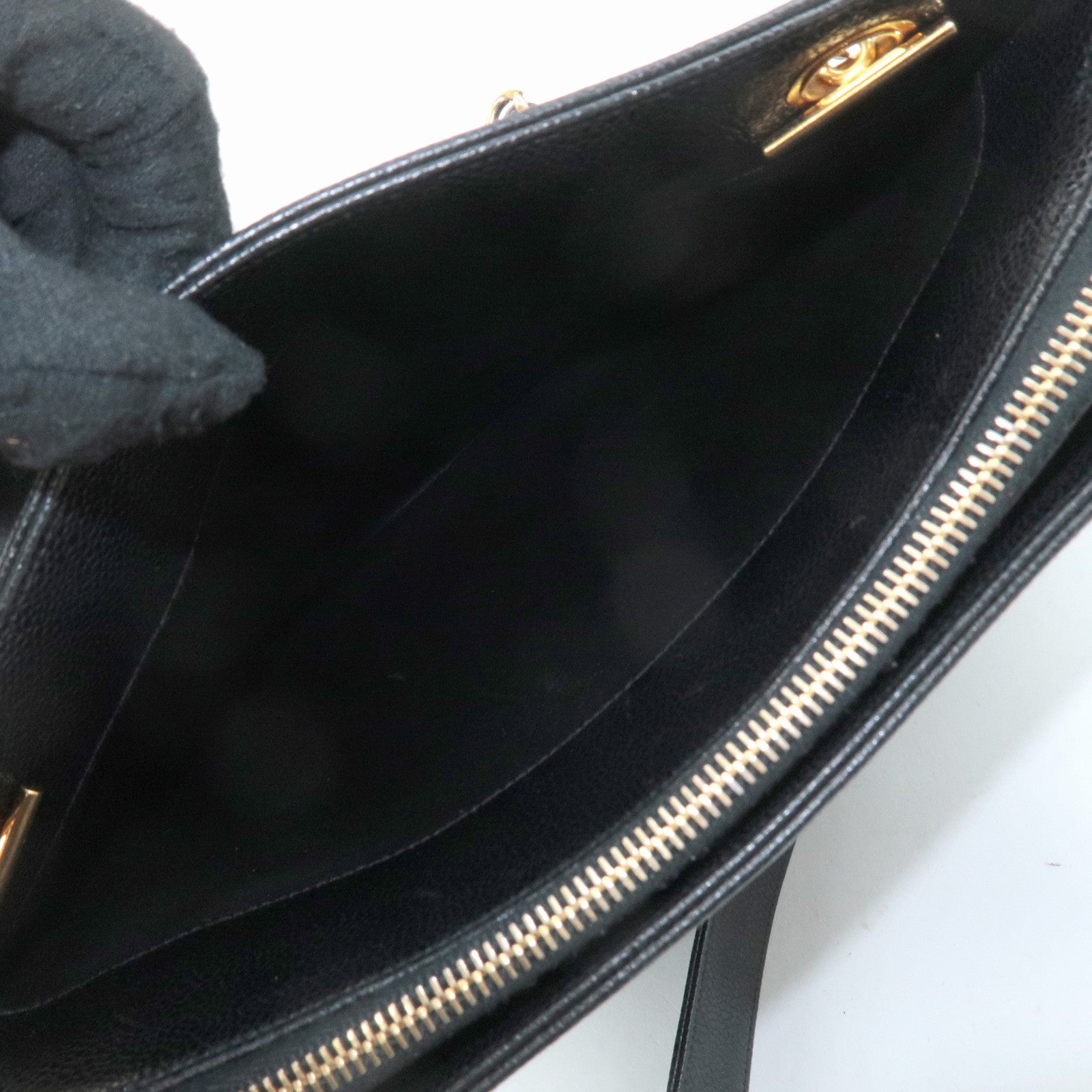 CHANEL COCO Mark Caviar Skin Chain Shoulder Bag Black Used