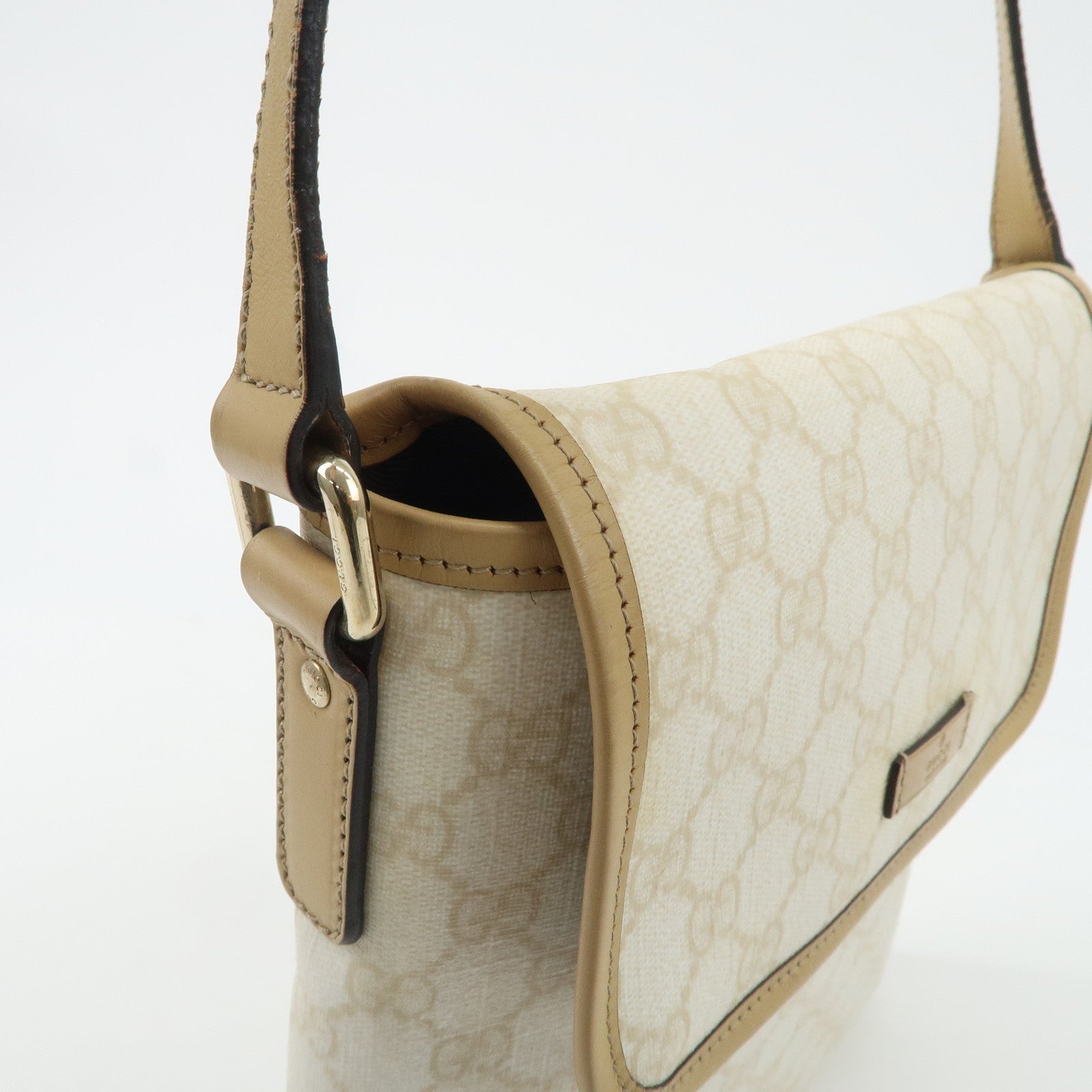 GUCCI GG Supreme Leather Shoulder Bag Ivory Light Brown 223666 Used