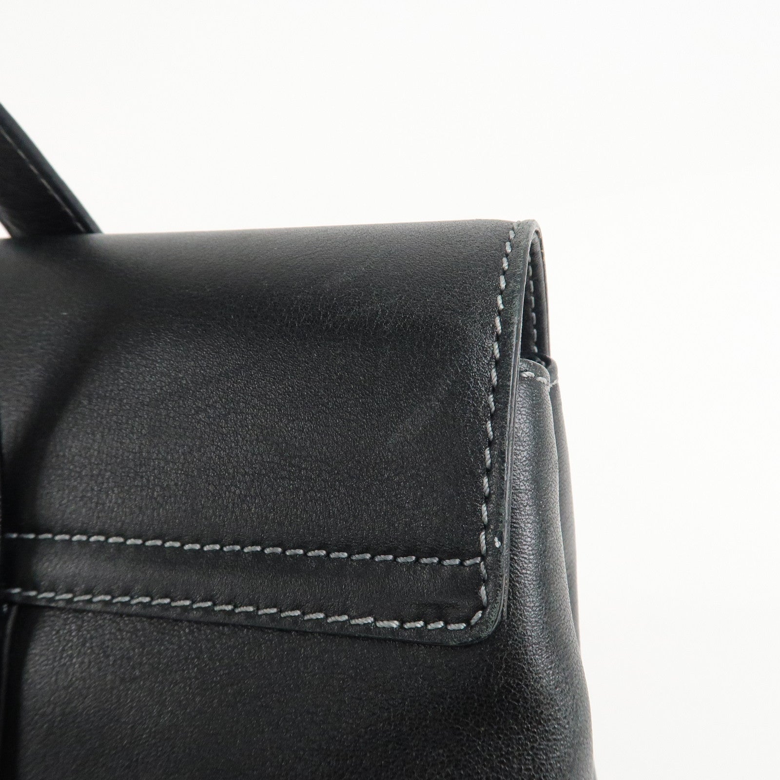 BVLGARI Leather Logo Shoulder Bag Hand Bag Black Silver HDW Used