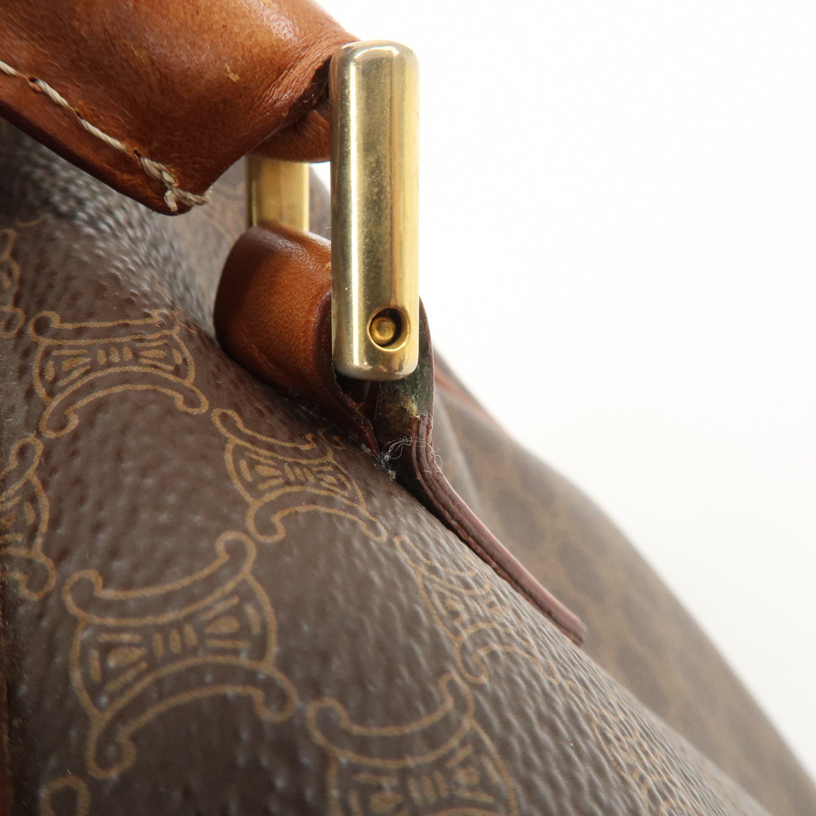 CELINE Macadam PVC Leather Boston Bag Hand Bag Brown Used