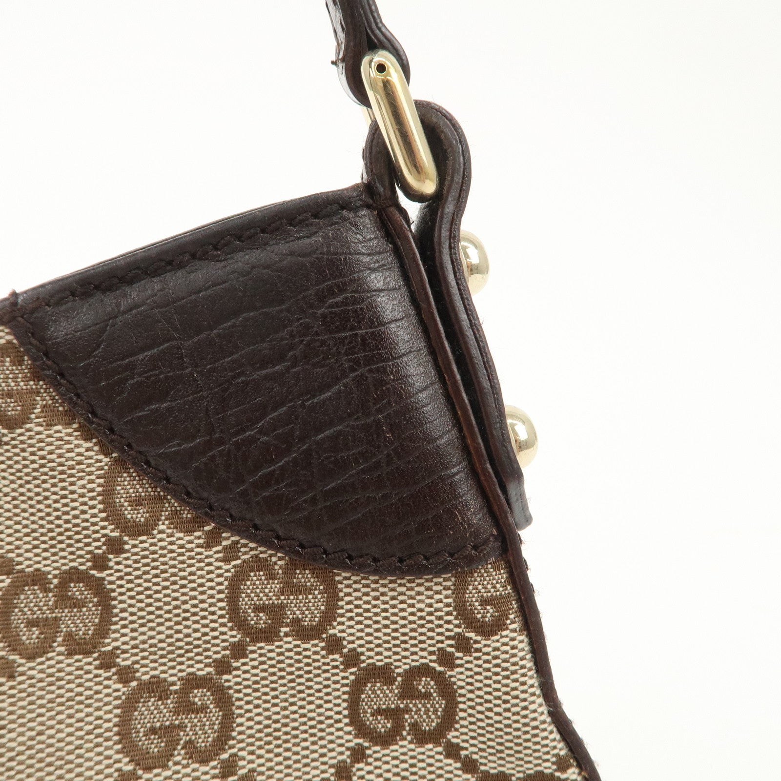 GUCCI Horsebit Sherry GG Canvas Leather Shoulder Bag Beige 137288 Used