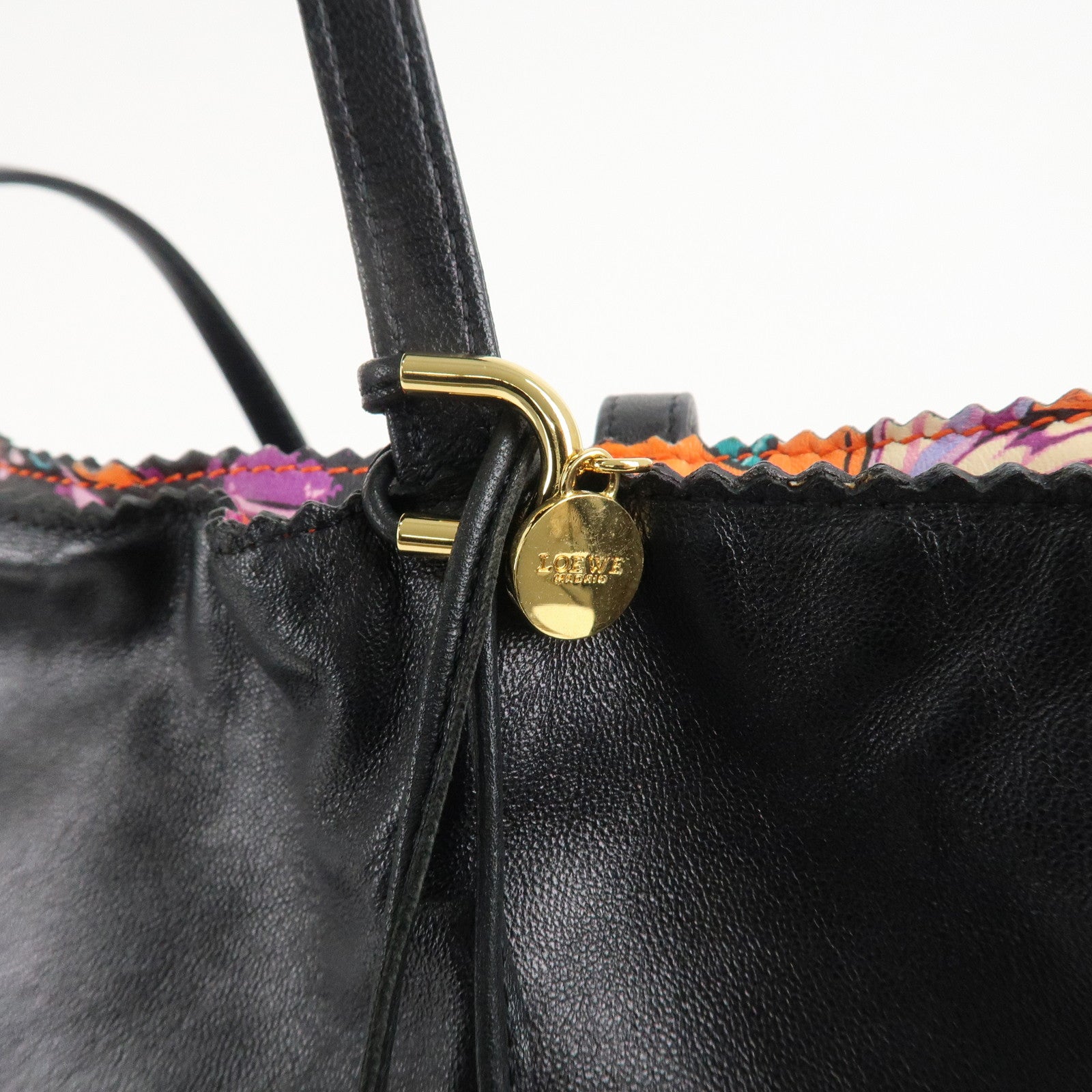 LOEWE Anagram Leather Shoulder Bag Tote Bag Black Used