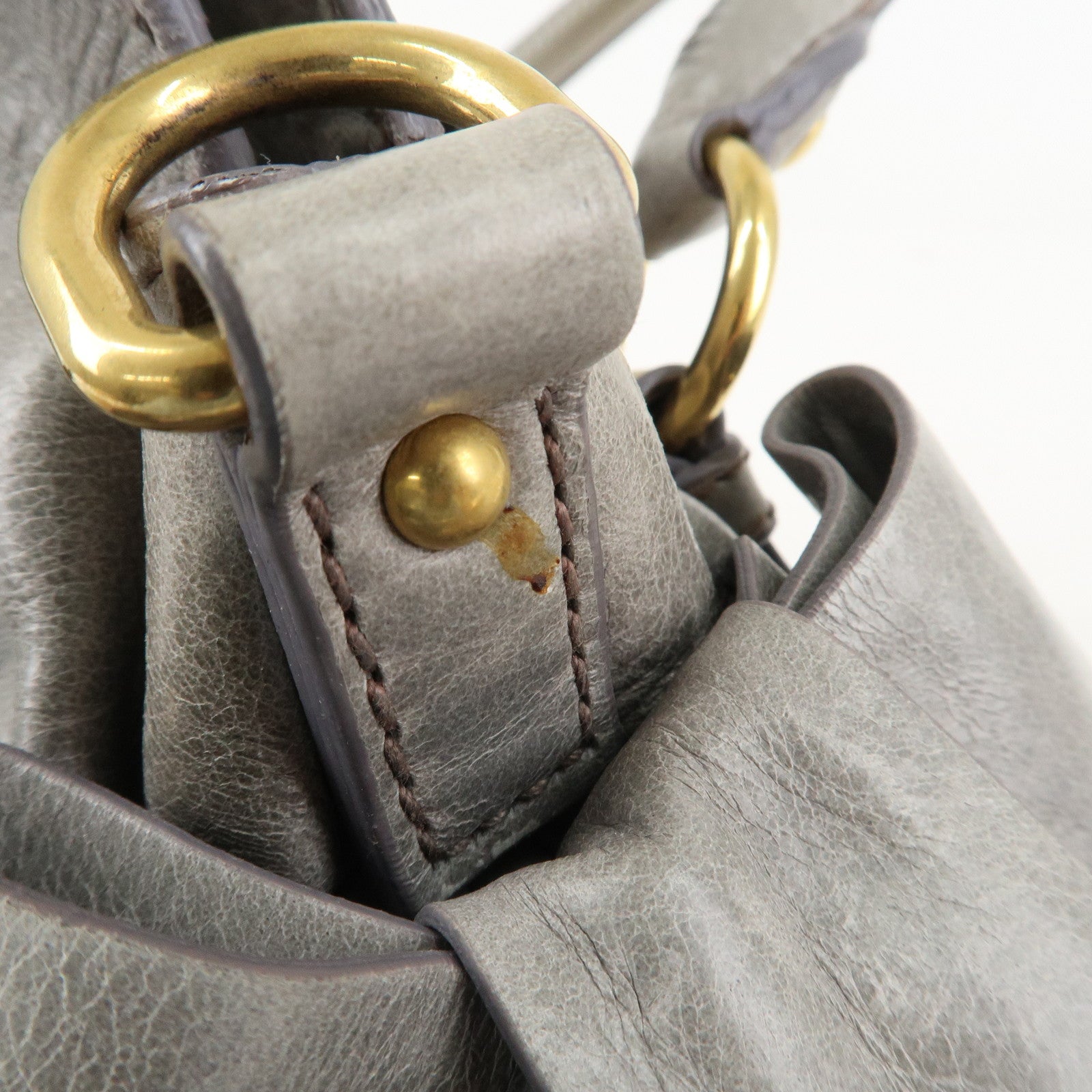 MIU MIU Leather 2Way Bag Hand Bag Shoulder Bag Light Blue Gold HDW Used