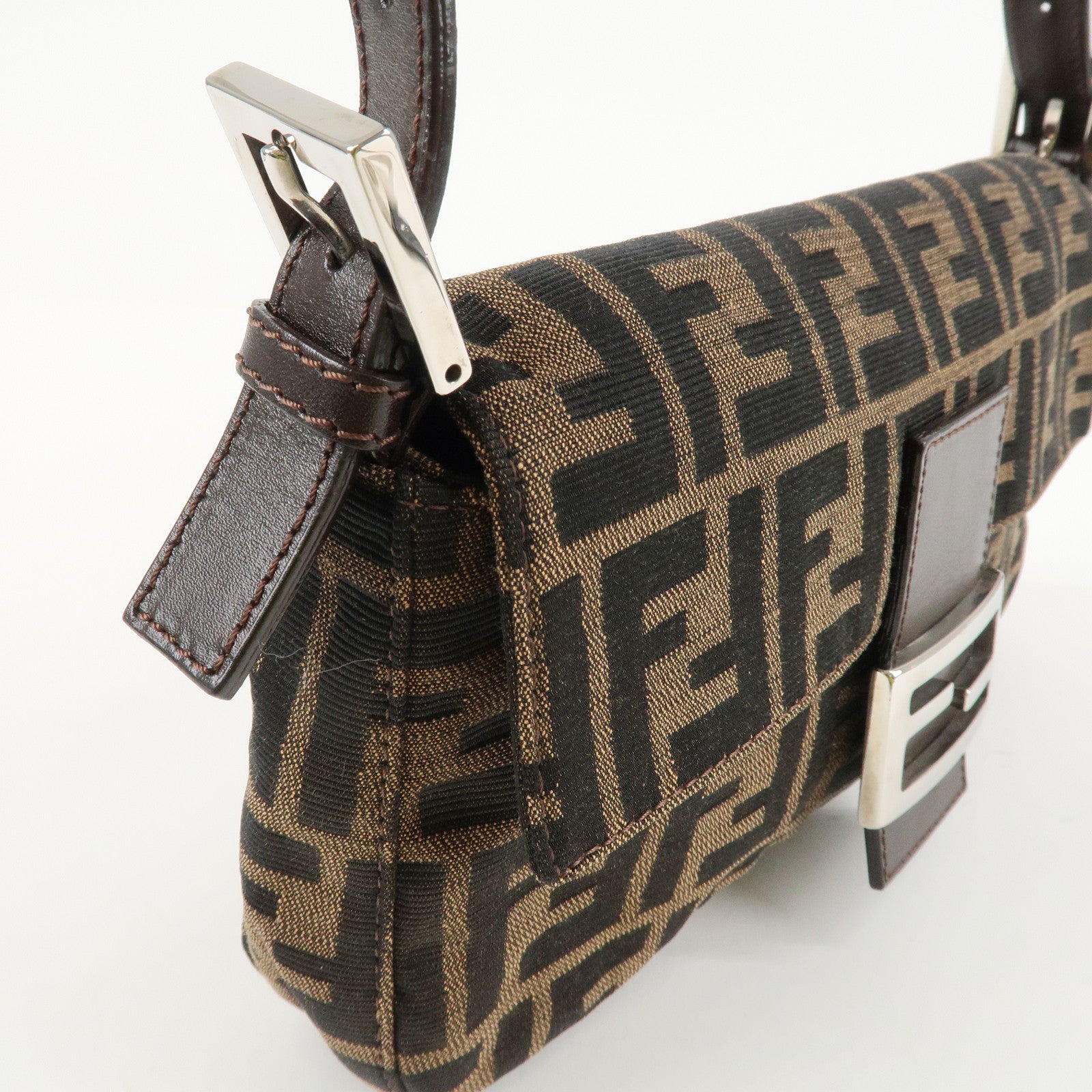 FENDI Mamma Baguette Zucca Canvas Shoulder Bag Brown Black 26424 Used