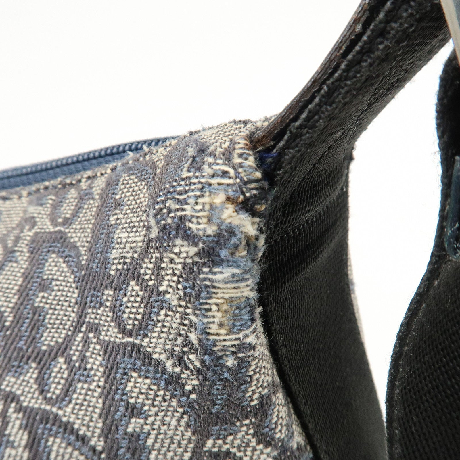 Christian Dior Trotter Canvas Leather Shoulder Bag  Navy White Used