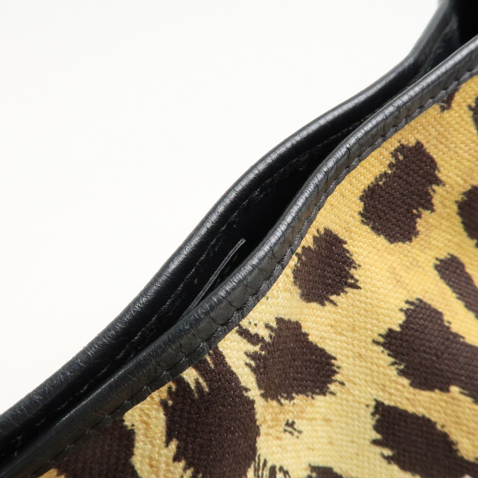 BALENCIAGA Navy Cabas S Canvas Leather Tote Bag Leopard 339933 Used