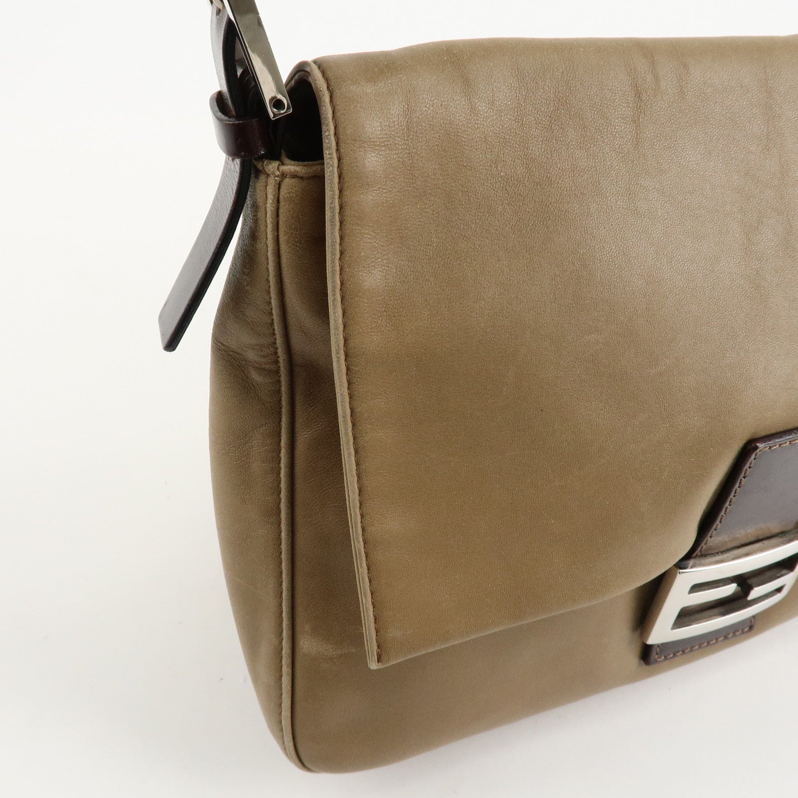 FENDI Mamma Baguette Leather Shoulder Bag Hand Bag Beige Used