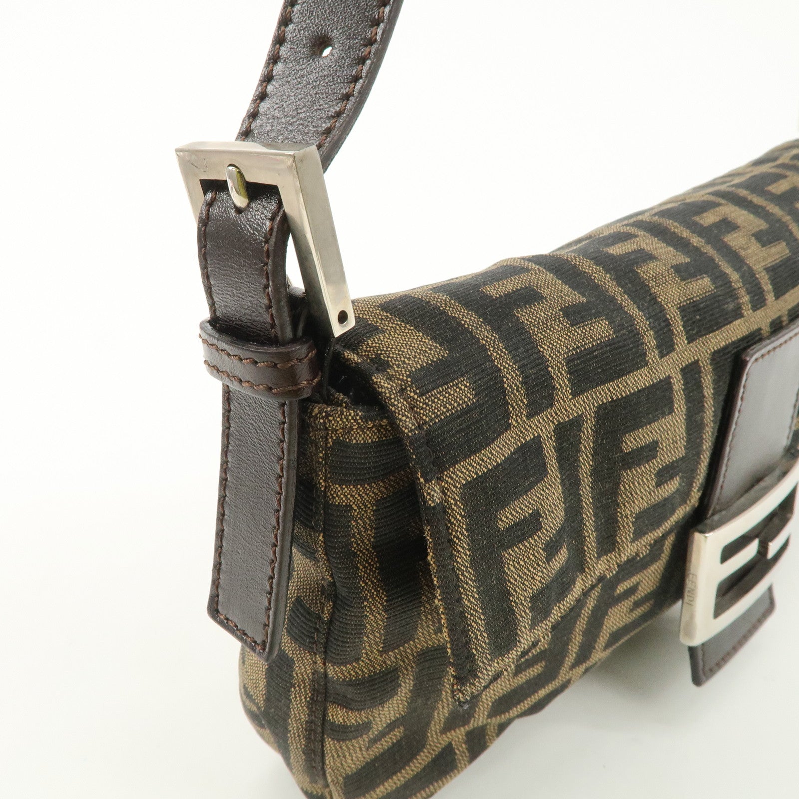 FENDI Mamma Bagguette Zucca Canvas Leather Shoulder Bag 26424 Used