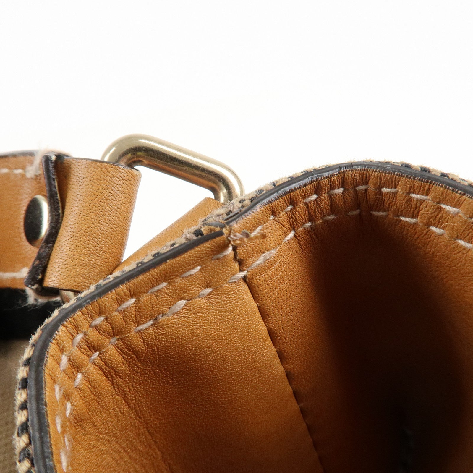 BURBERRY Canvas Leather Ashby Medium Plaid Bucket Bag Beige Brown Used