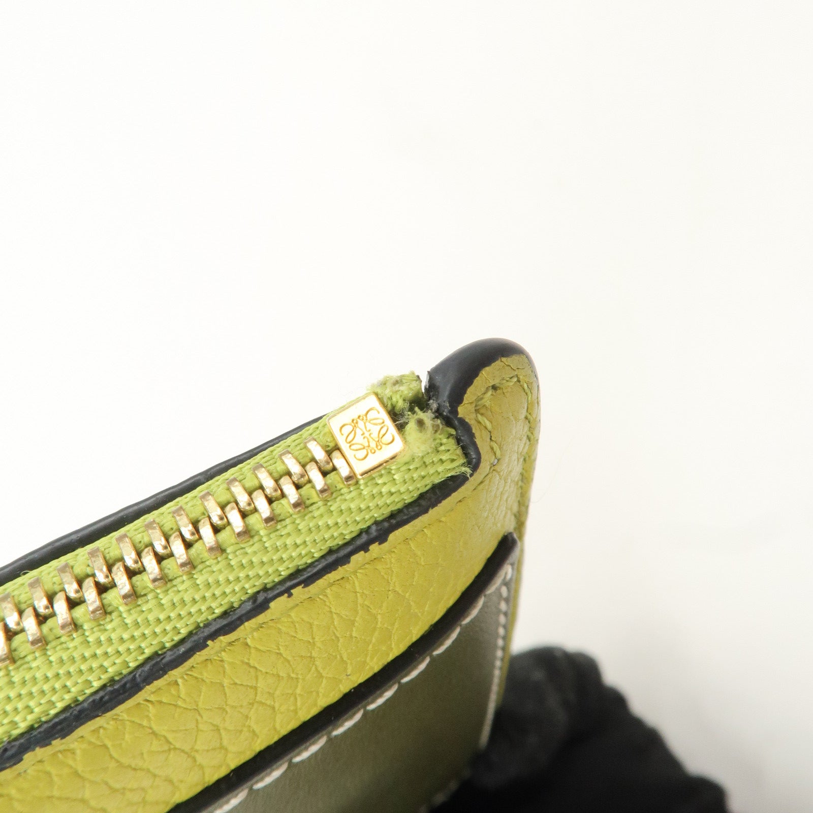 LOEWE Anagram Leather Coin Case Fragment Case Yellow Khaki Used
