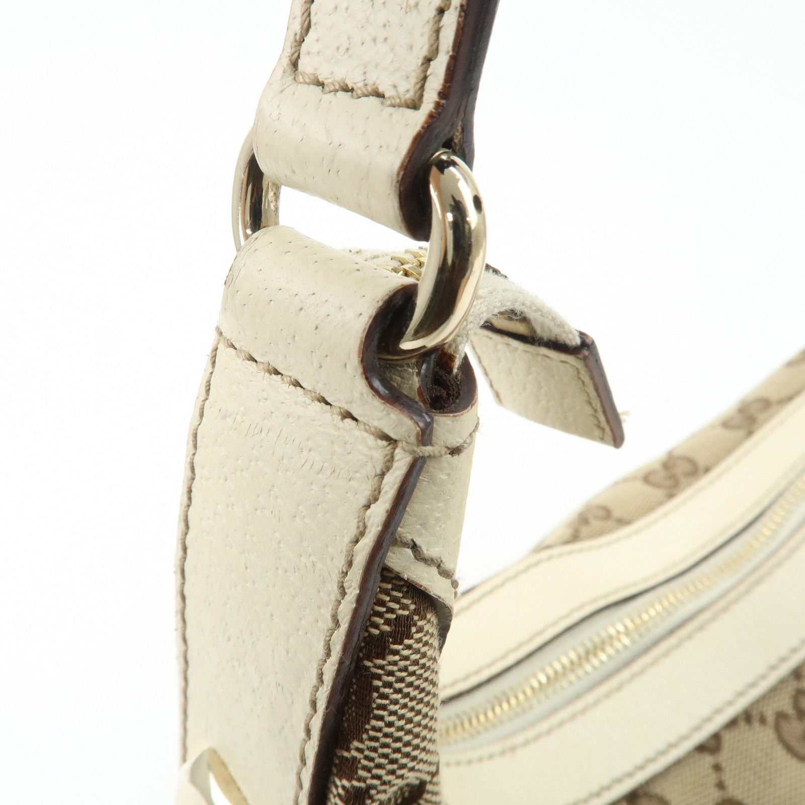 GUCCI GG Canvas Leather Shoulder Bag Beige Ivory 153010 Used