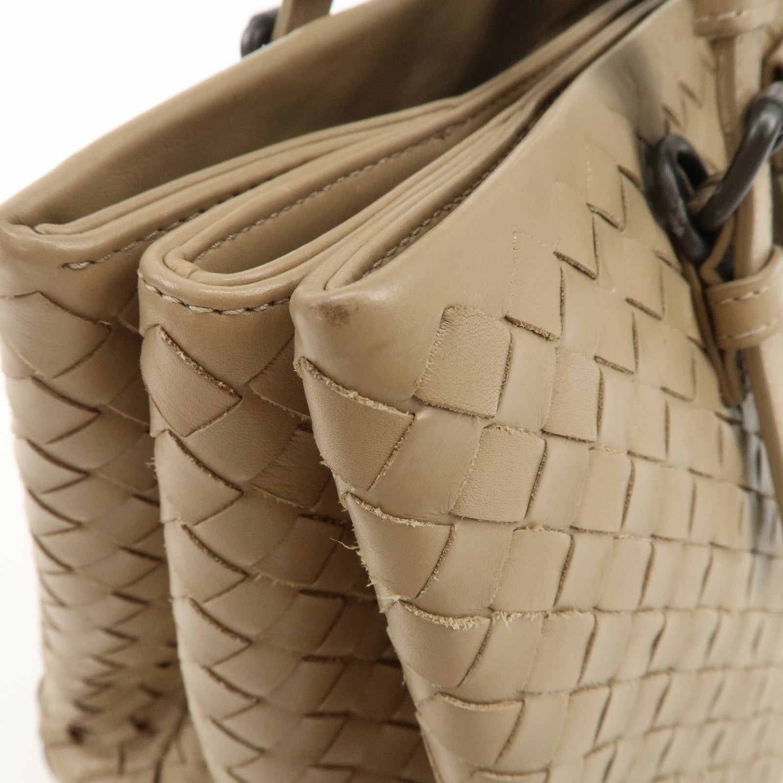 BOTTEGA VENETA Intrecciato Leather Roma Bag Hand Bag Beige Used
