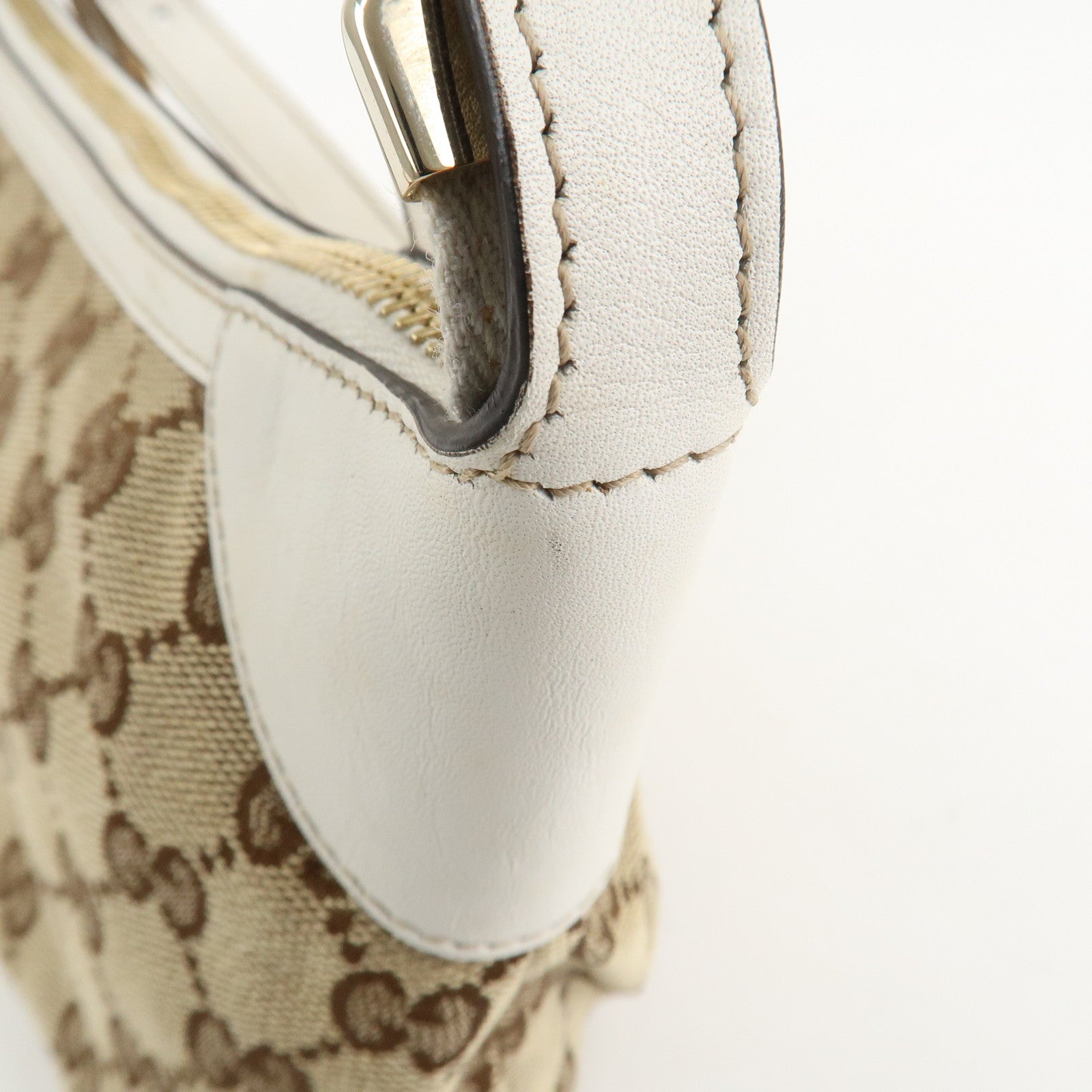 GUCCI GG Canvas Leather Shoulder Bag Hand Bag Beige White 224093 Used