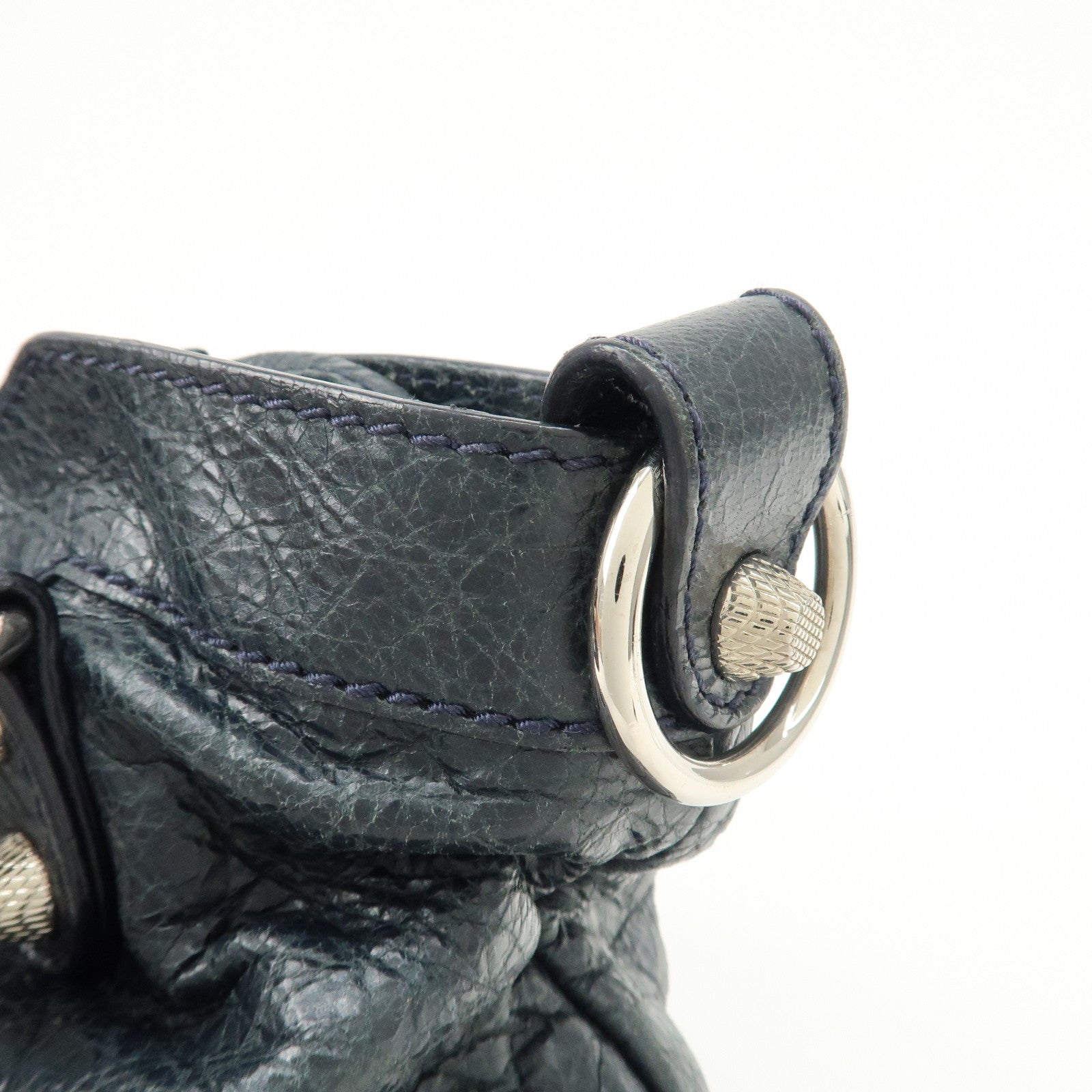 BALENCIAGA The Giant Town Leather 2Way Hand Bag Navy 285434 Used