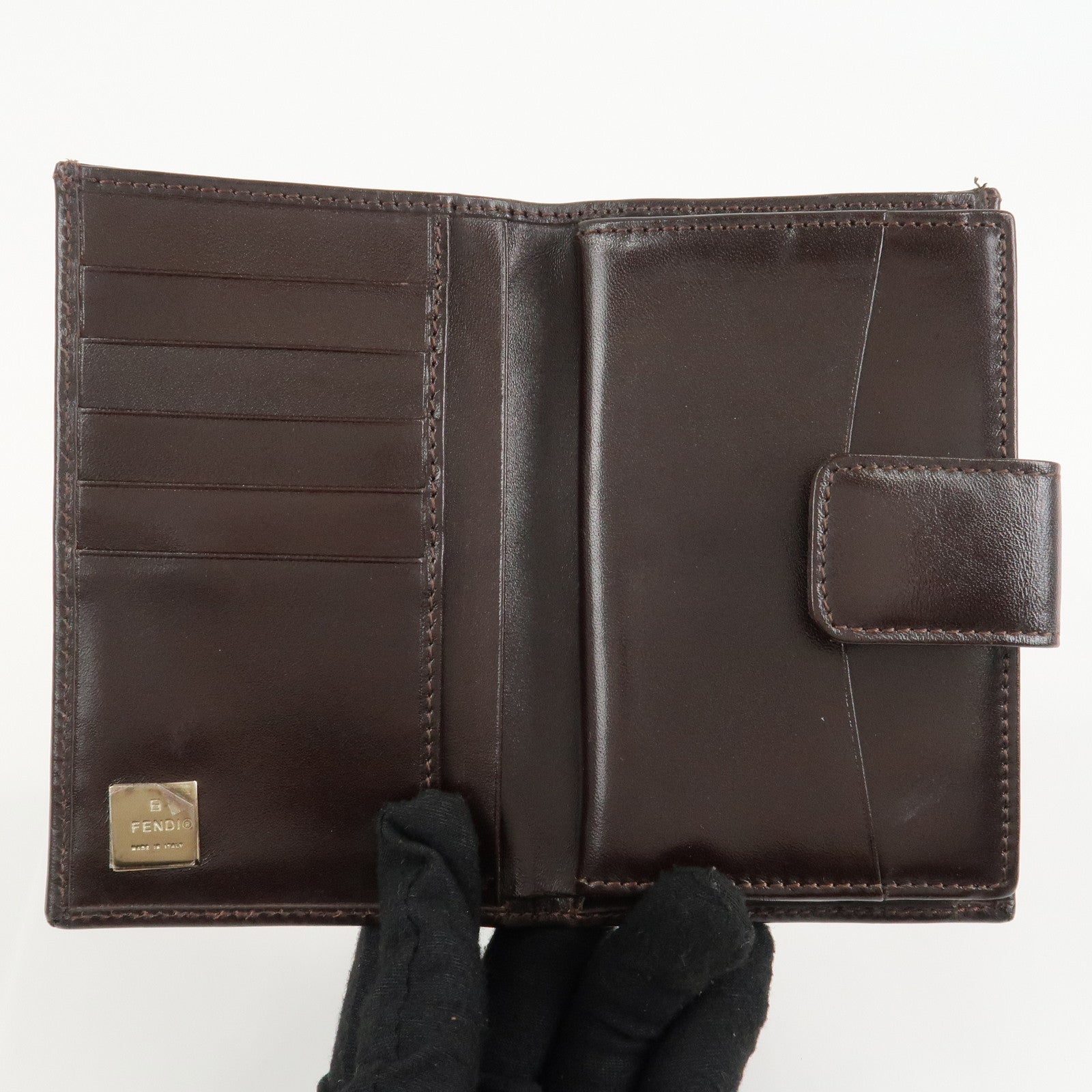 FENDI Zucca Canvas Leather Bifold Wallet Brown Black 1692 Used