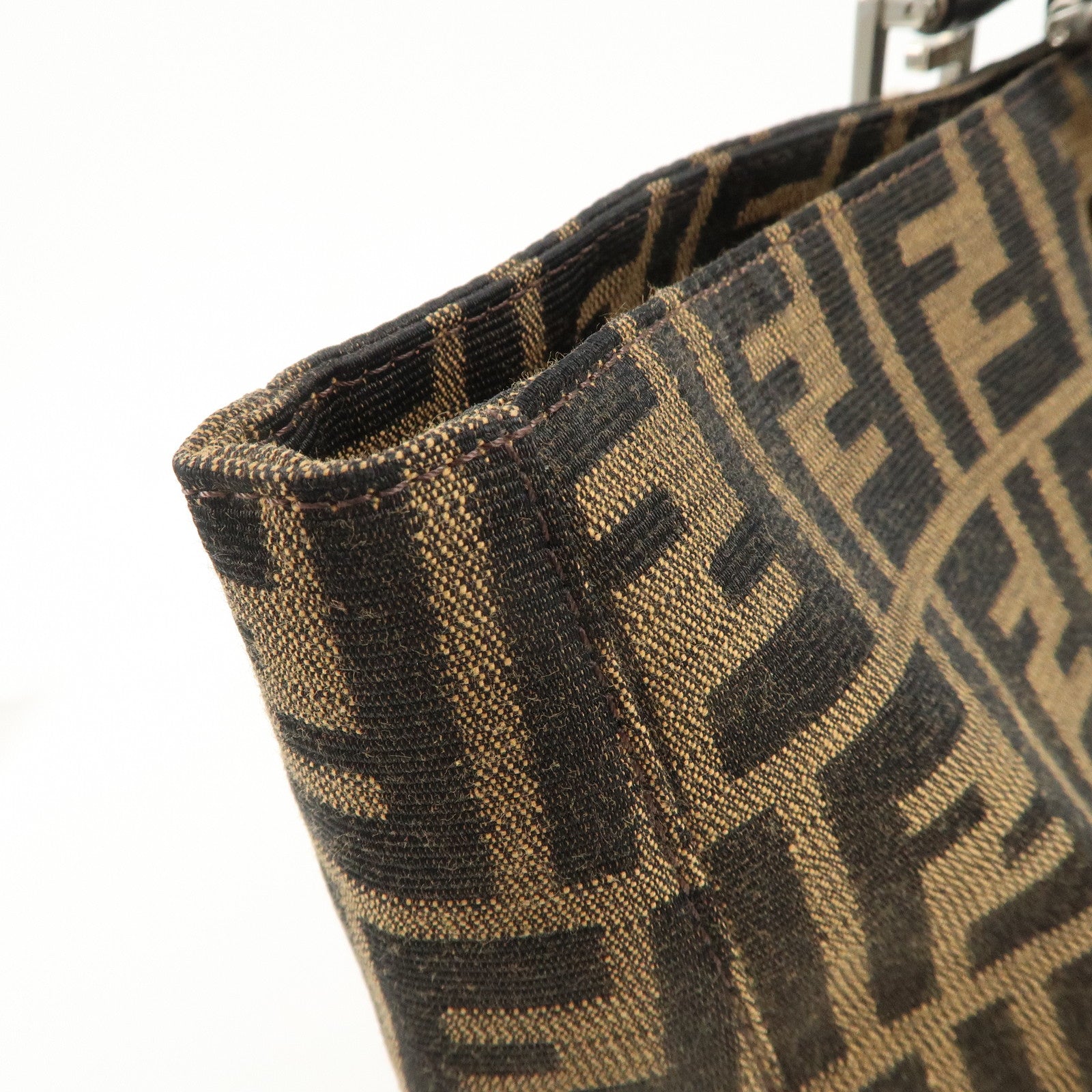 FENDI Zucca Canvas Leather Tote Bag Brown Black 26329 Used