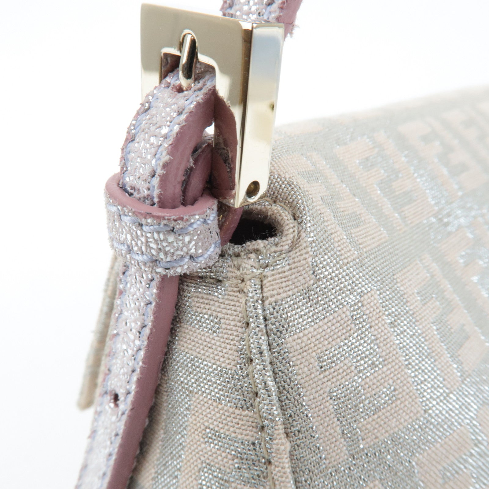 FENDI Mini Mamma Baguette Canvas Leather Shoulder Bag Beige 8BR180 Used