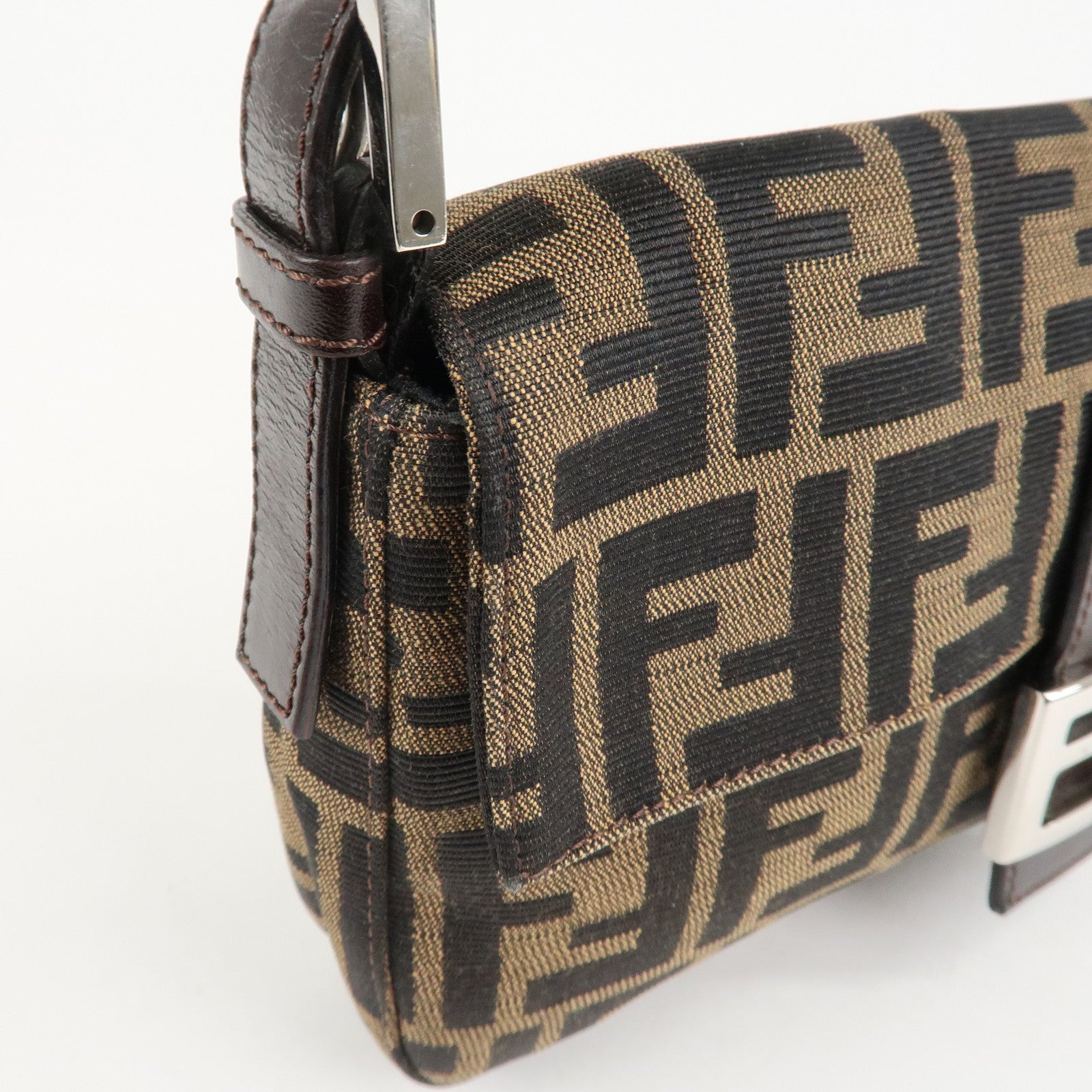 FENDI Mamma Baguette Zucca Canvas Shoulder Bag Brown Black 26424 Used