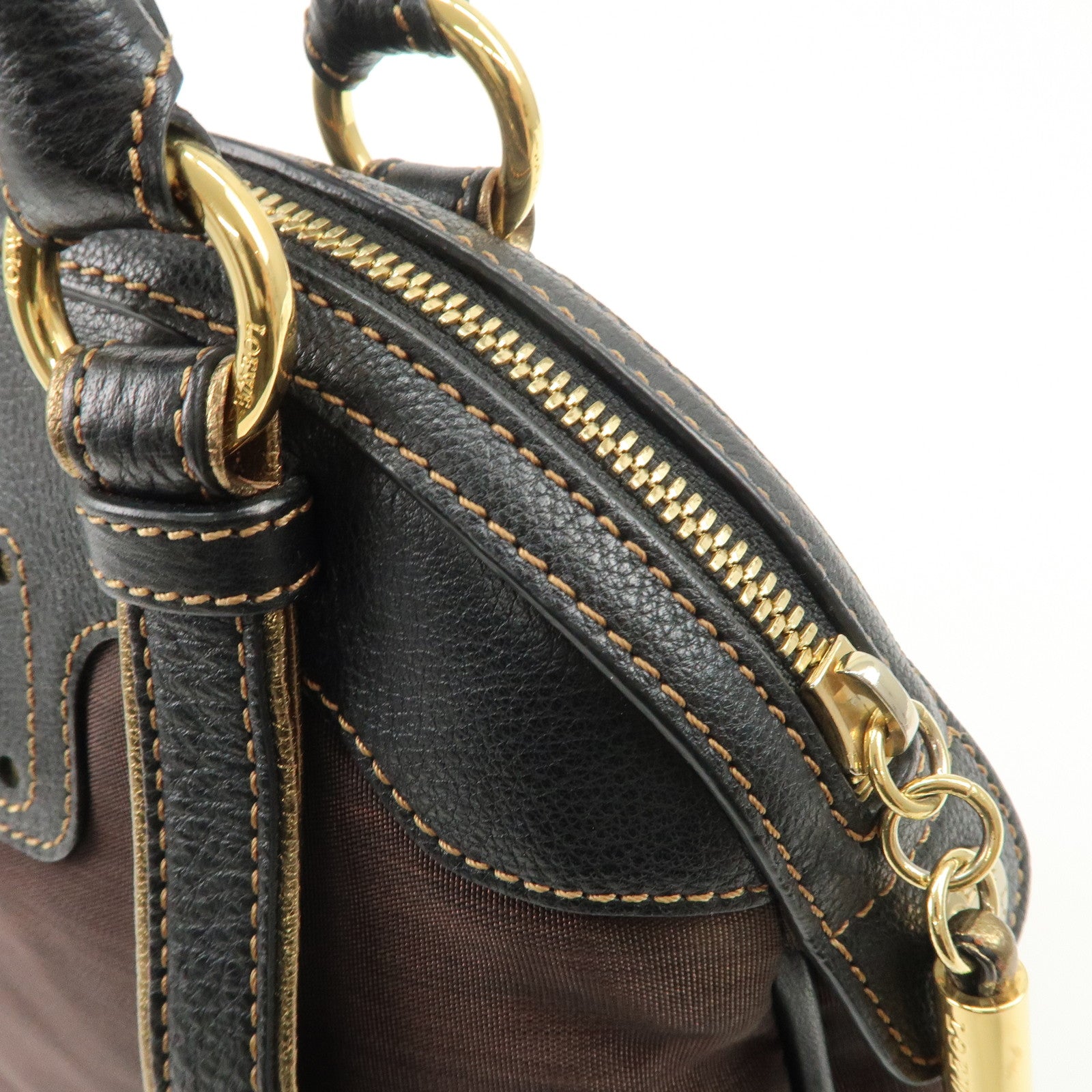 LOEWE Anagram Canvas Leather Hand Bag 340807 Brown Black Used
