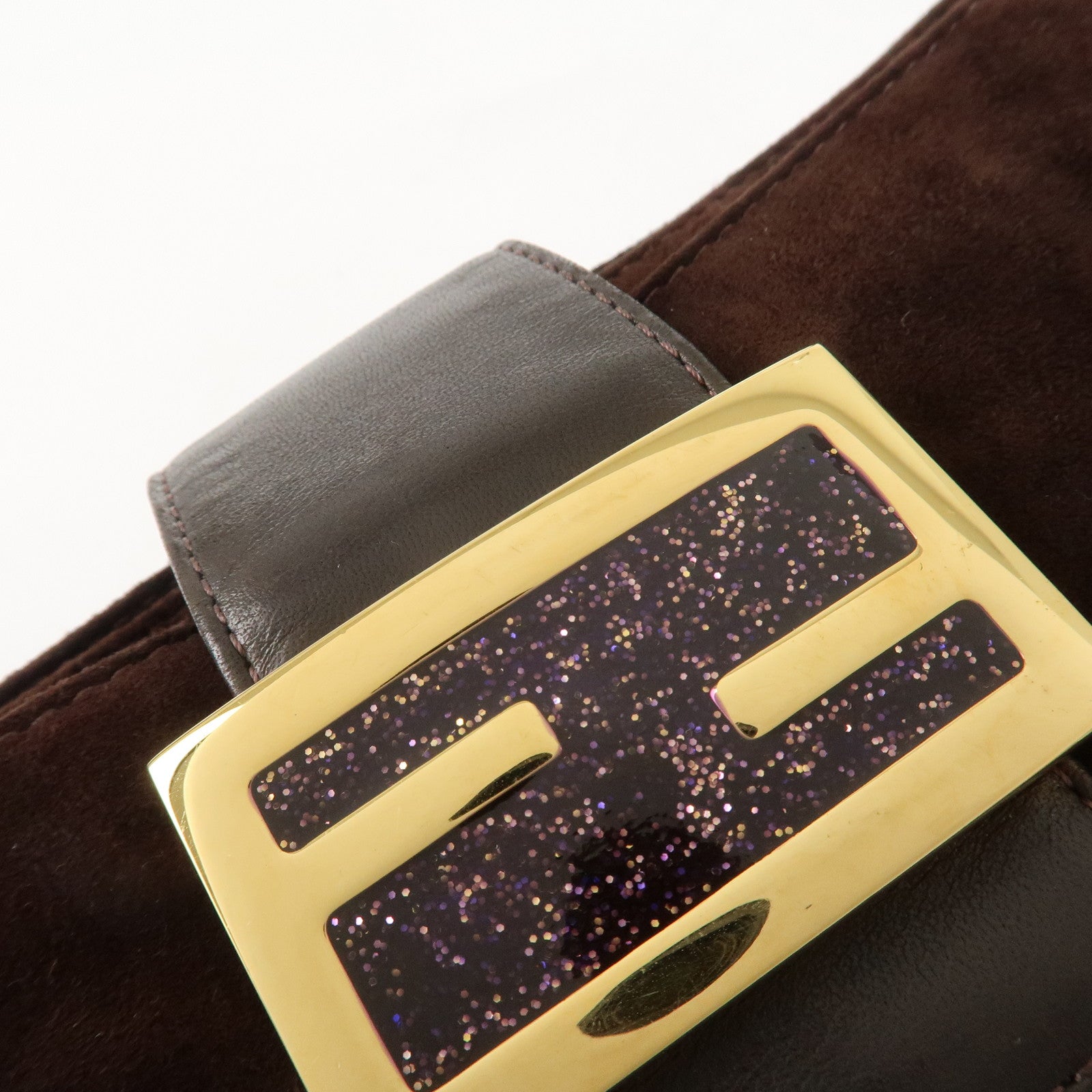 FENDI Suede Leather Shoulder Bag Dark Brown 26722 Used