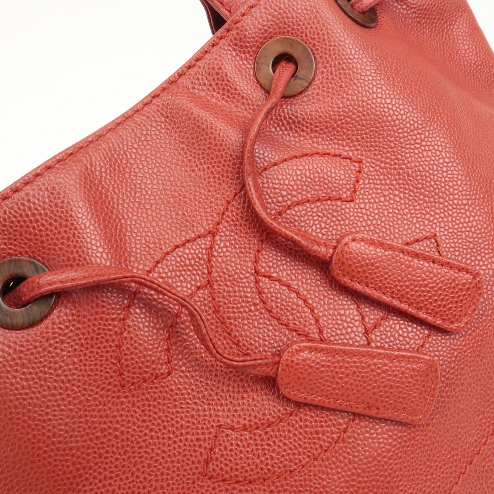 CHANEL Caviar Skin COCO Mark Tote Bag Hand Bag Red Used