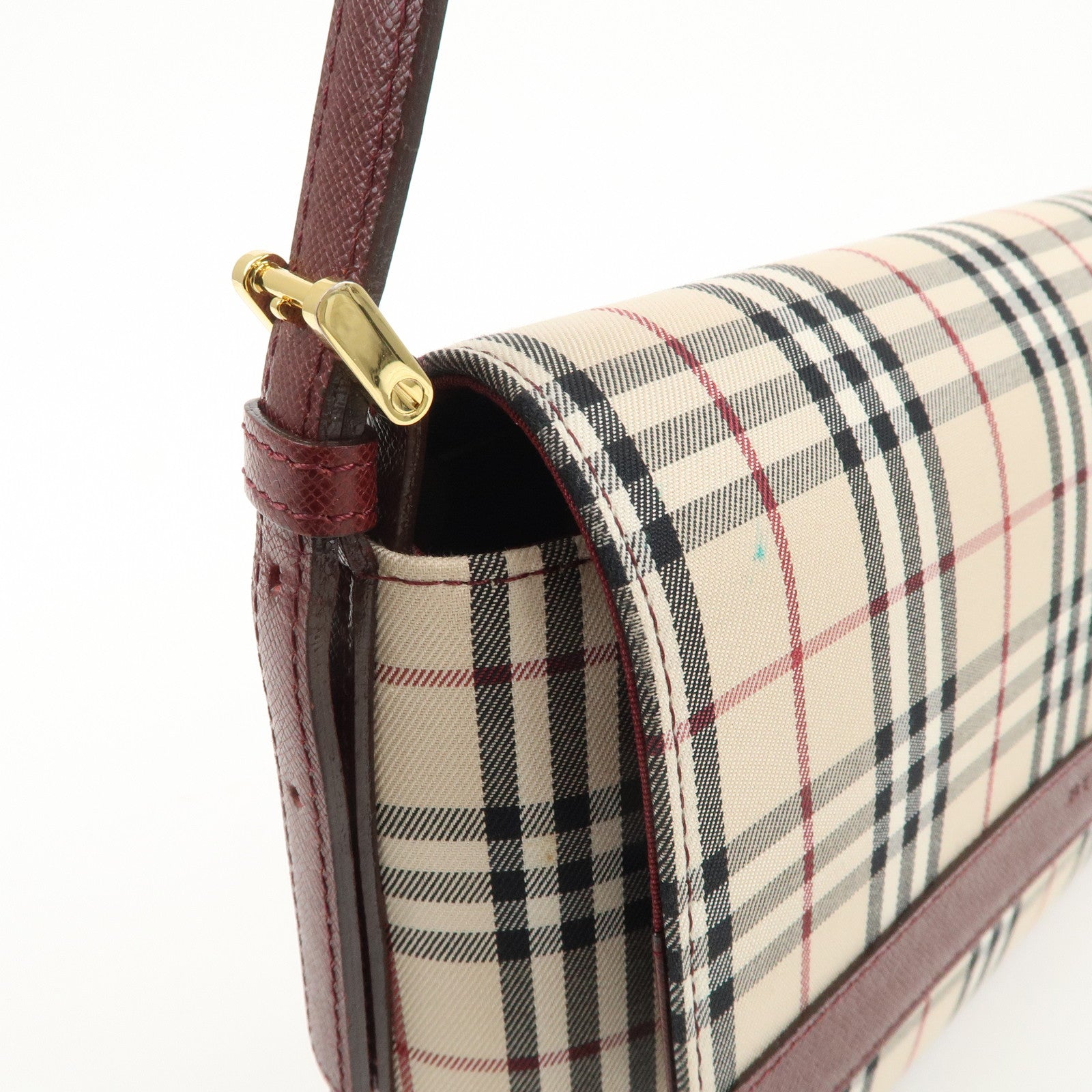 BURBERRY Canvas Leather Nova Plaid Shoulder Bag Hand Bag Bordeaux Used