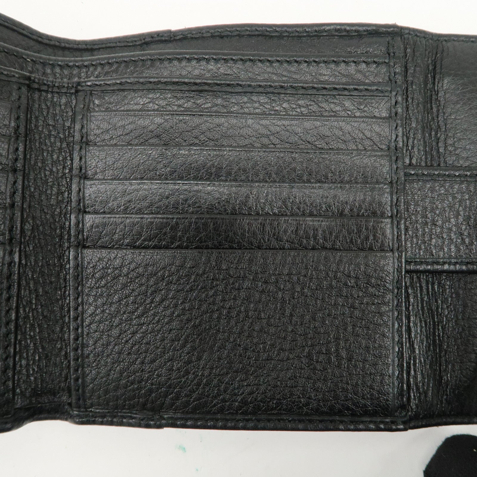 GUCCI Bamboo Leather W Hook Bi-fold Wallet Black 233049 Used