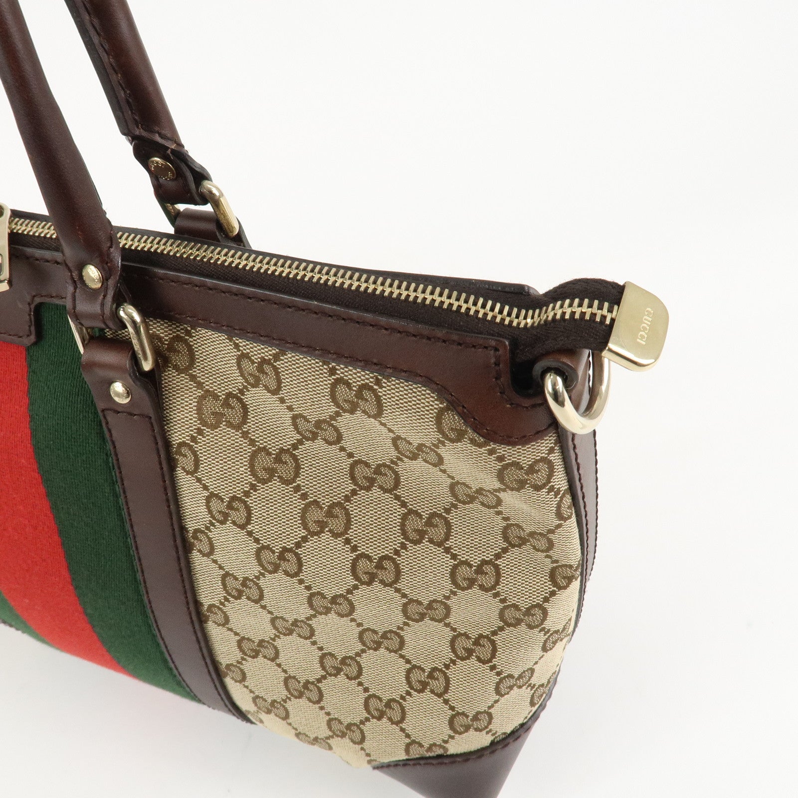 GUCCI Sherry GG Canvas Leather Tote Bag Beige Brown 257341 Used