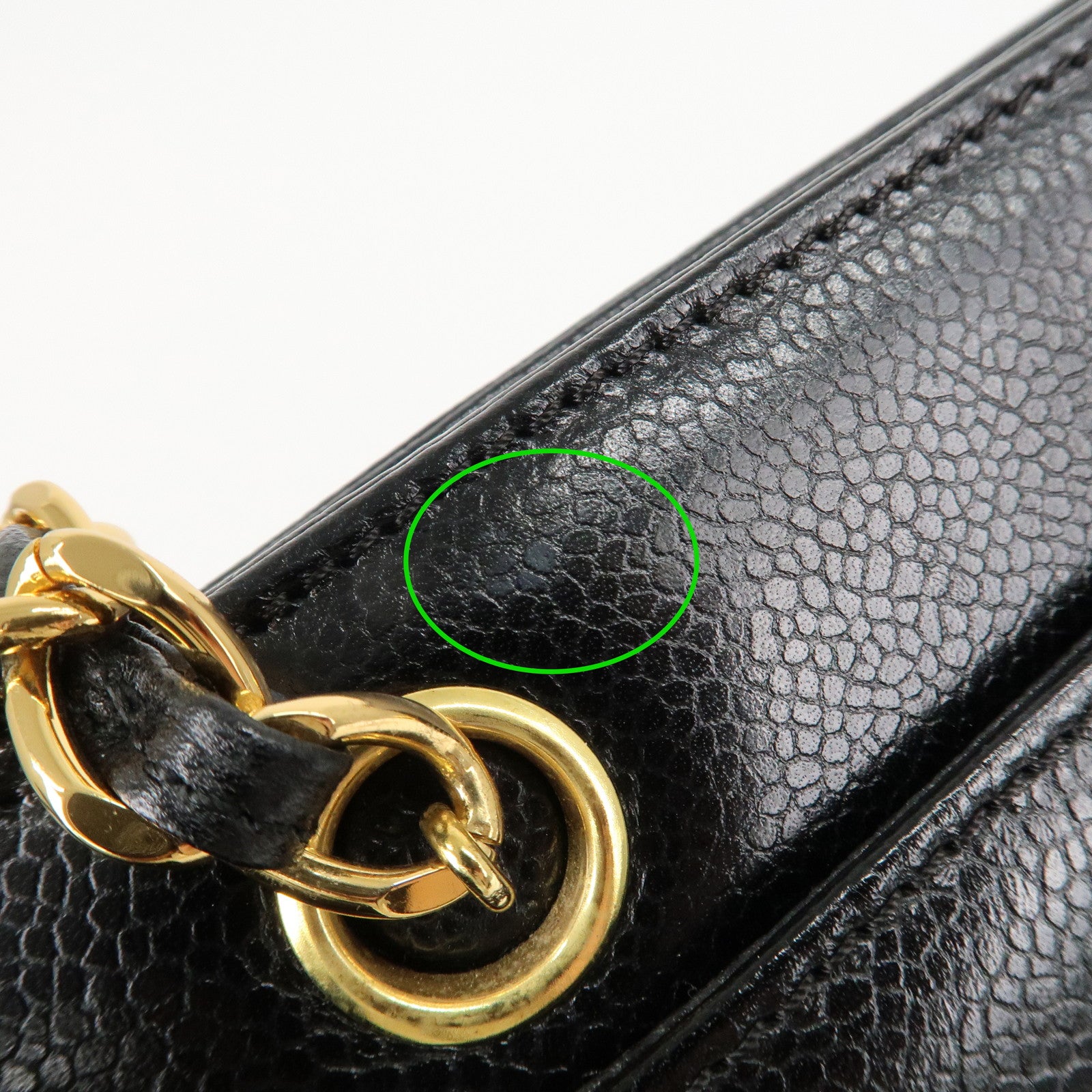 CHANEL COCO Mark Caviar Skin Chain Tote Bag Black Gold Used