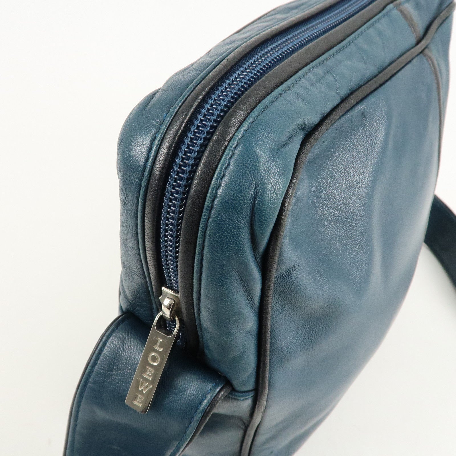 LOEWE Anagram Leather Shoulder Bag Blue Used