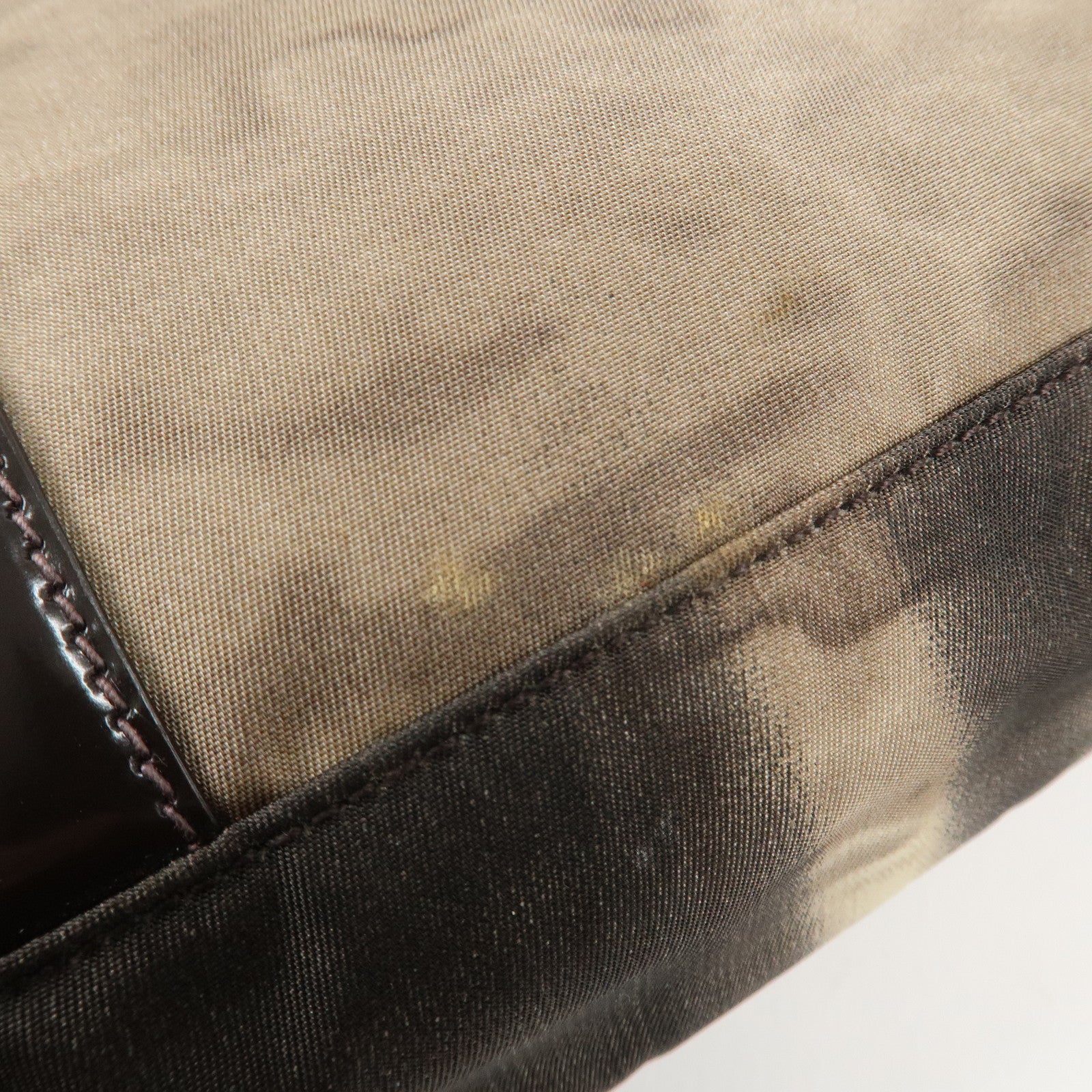 PRADA Nylon Patent Leather 2Way Bag Beige Black Dark Brown Used