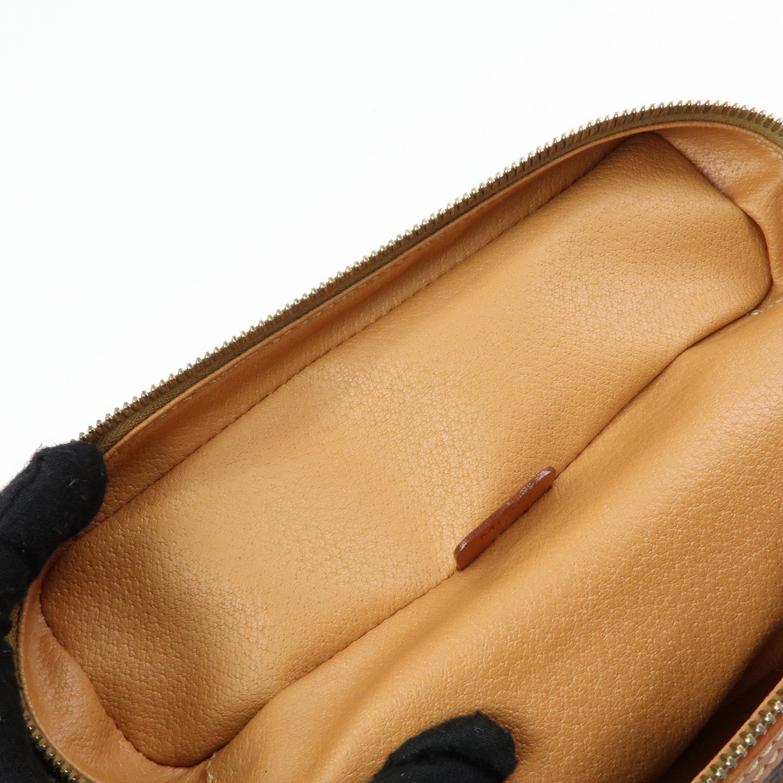 CELINE Macadam PVC Leather Vanity Hand Bag Makeup Bag Brown