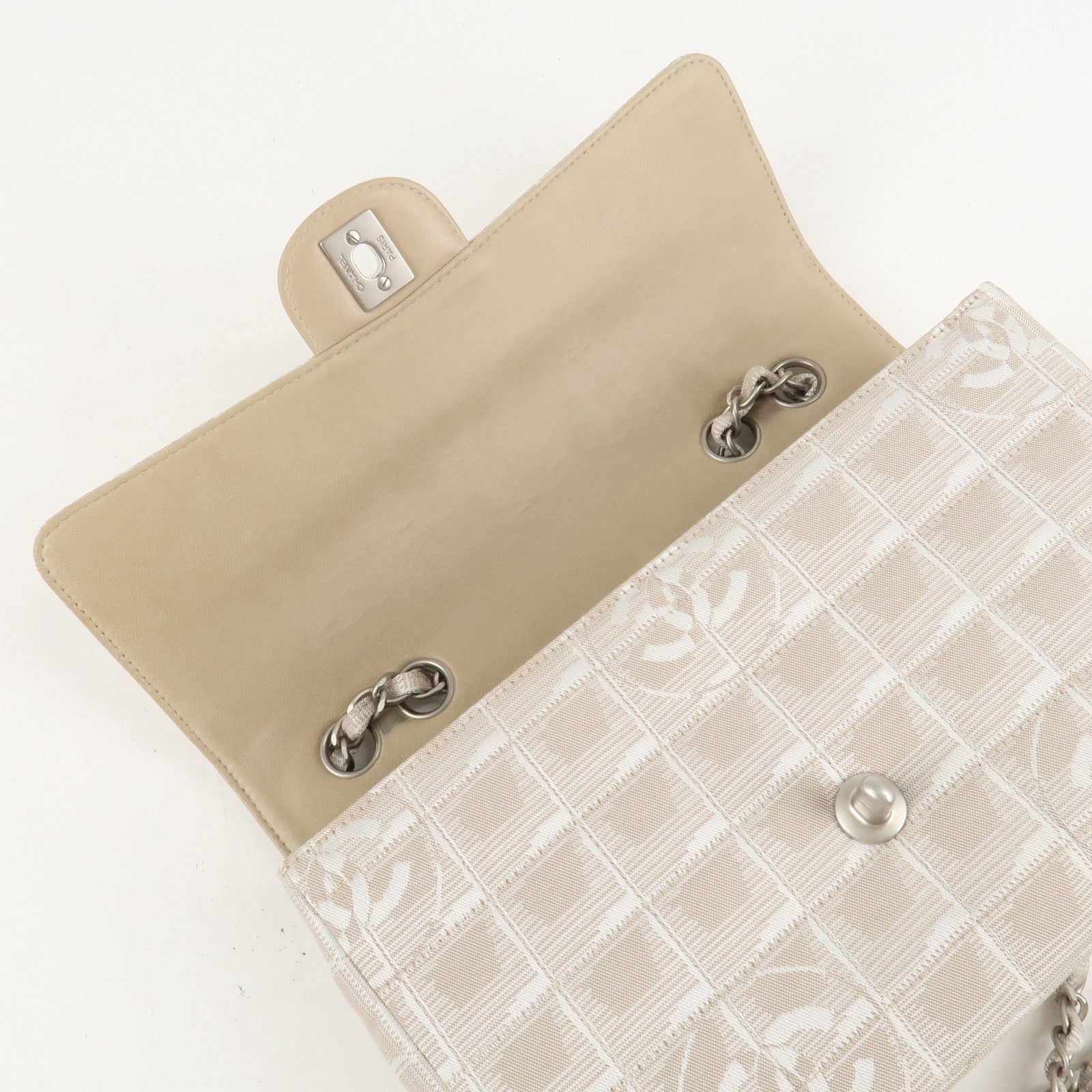 CHANEL Travel Line Chocolate Bar Nylon Jacquard Chain Bag A15285 Used