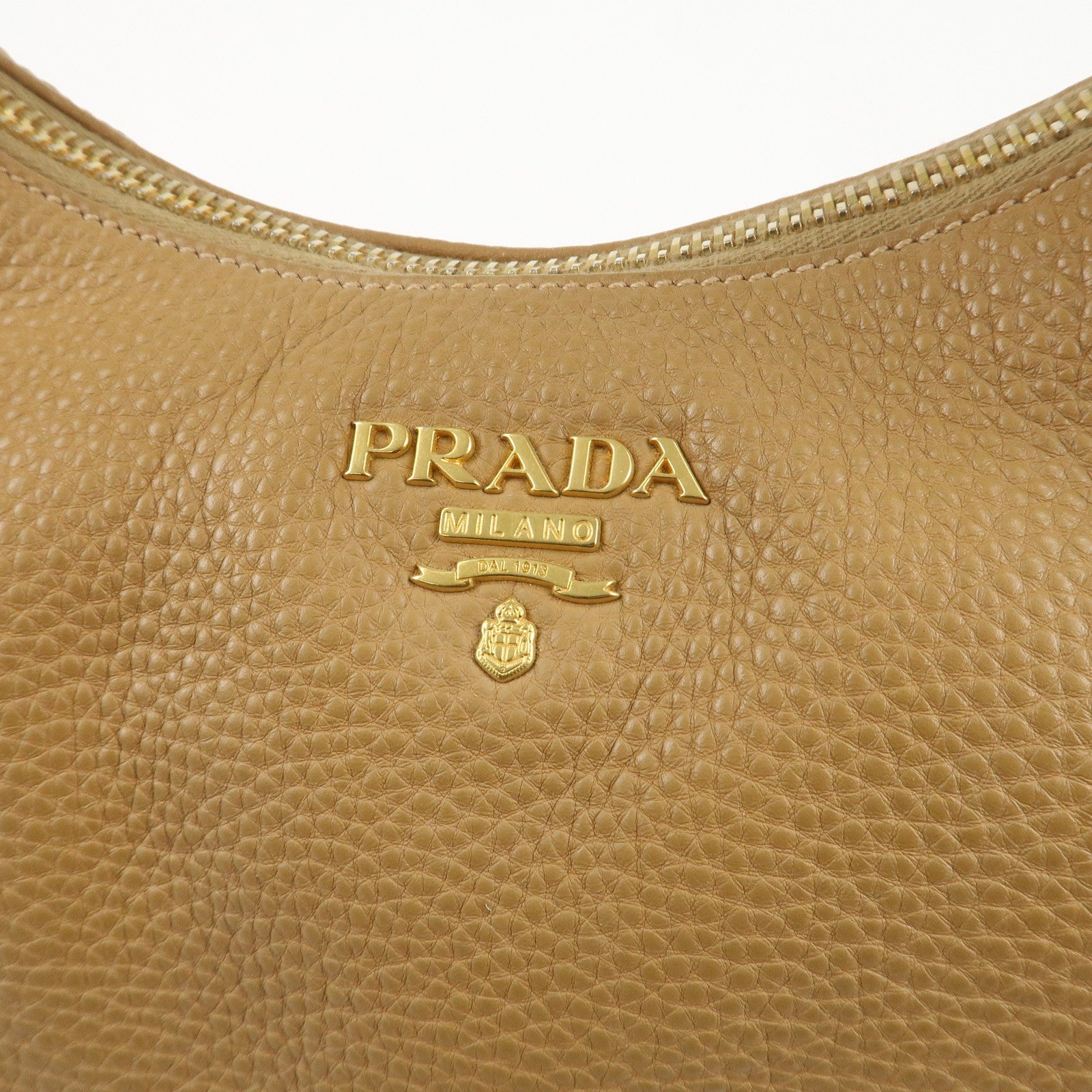 PRADA Leather Shoulder Bag Hand Bag Beige Used