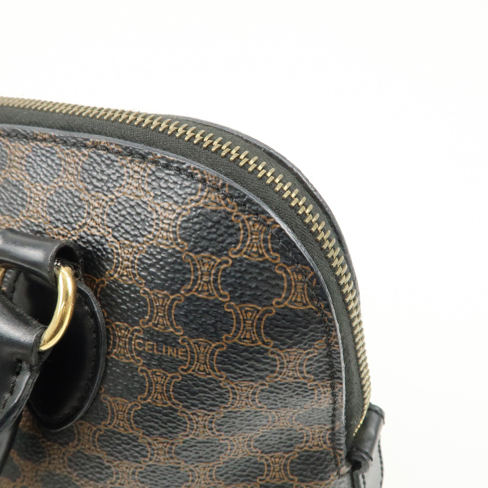 CELINE Macadam PVC Leather Hand Bag Black Brown Gold HDW Used