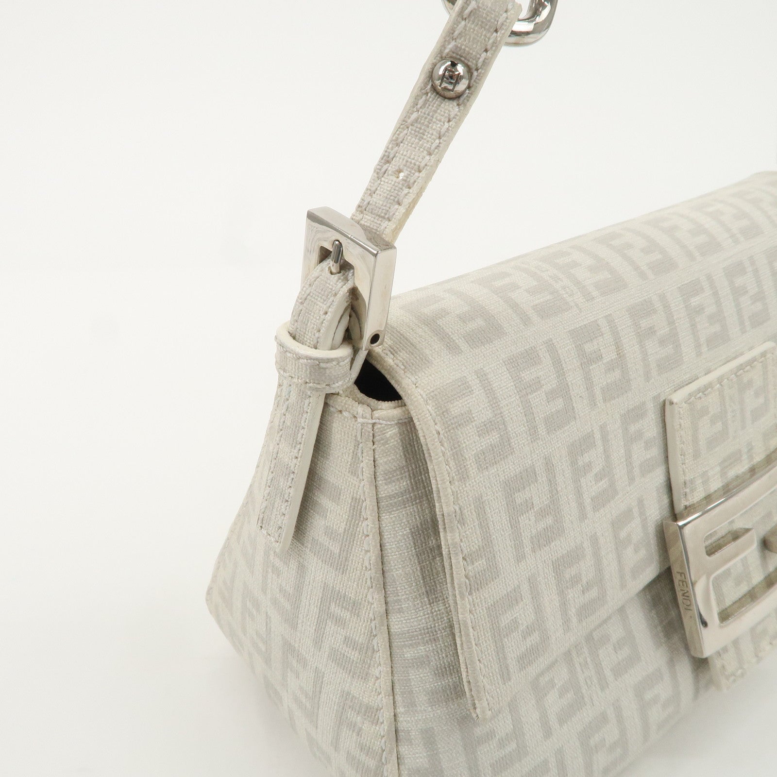 FENDI Mini Mamma Baguette Zucchino Canvas Leather Shoulder Bag Used