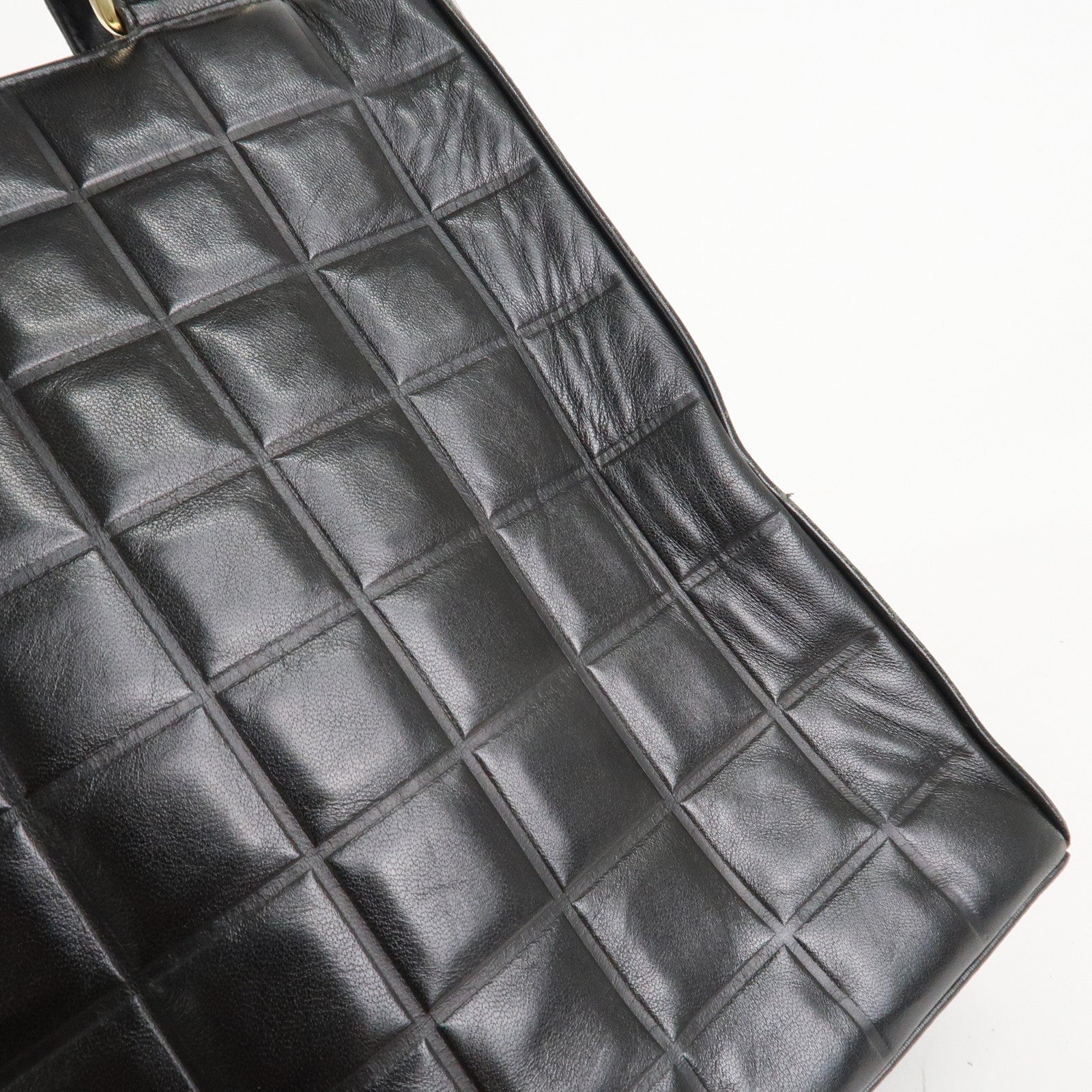 CHANEL COCO Mark Chocolate Bar Lamb Skin Shoulder Bag Black Used