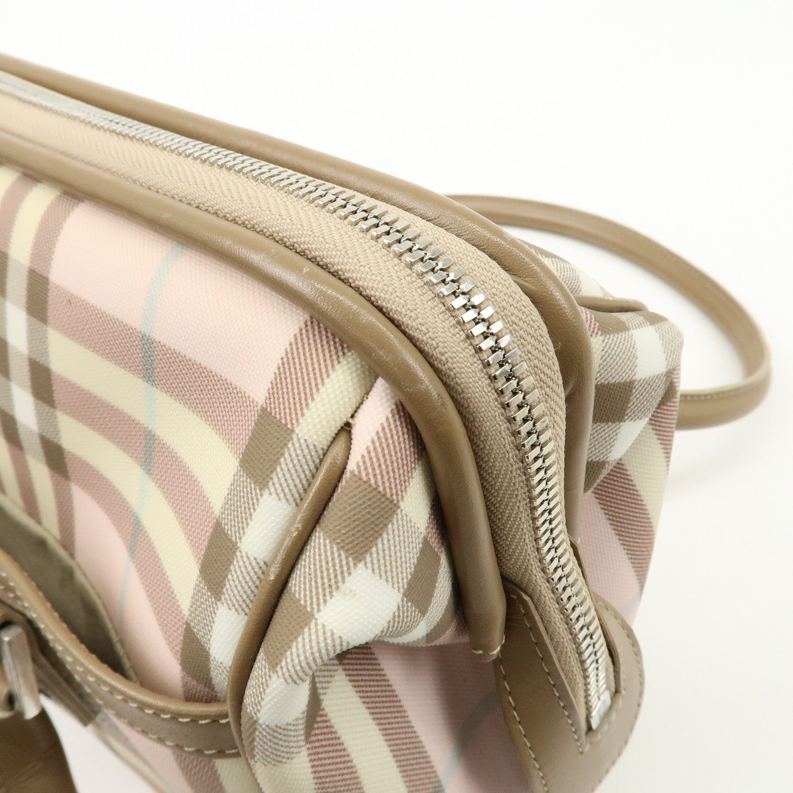 BURBERRY PVC Leather Nova Plaid Shoulder Bag Hand Bag Beige Pink Used