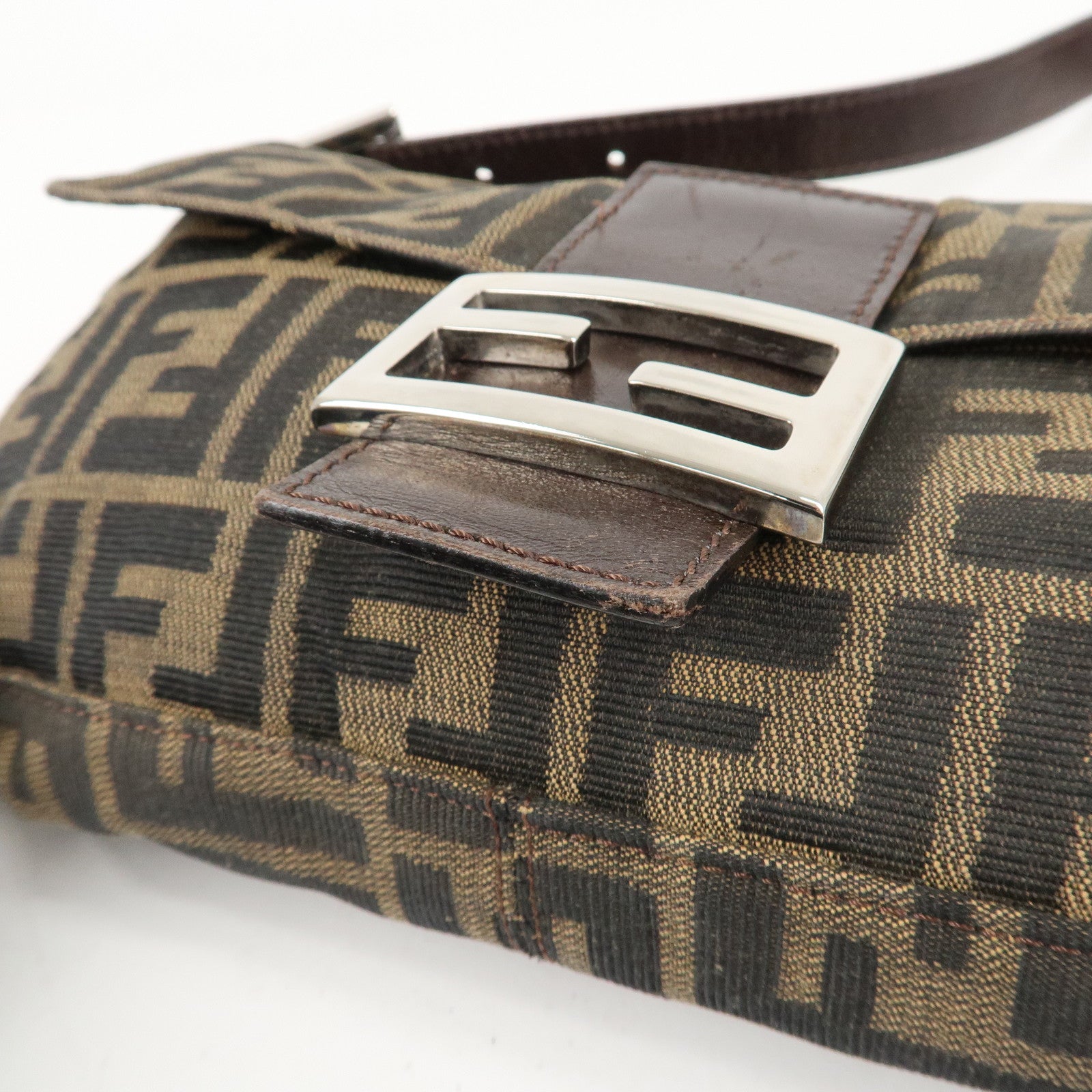 FENDI Mamma Baguette Canvas Shoulder Bag Brown Black 26424 Used