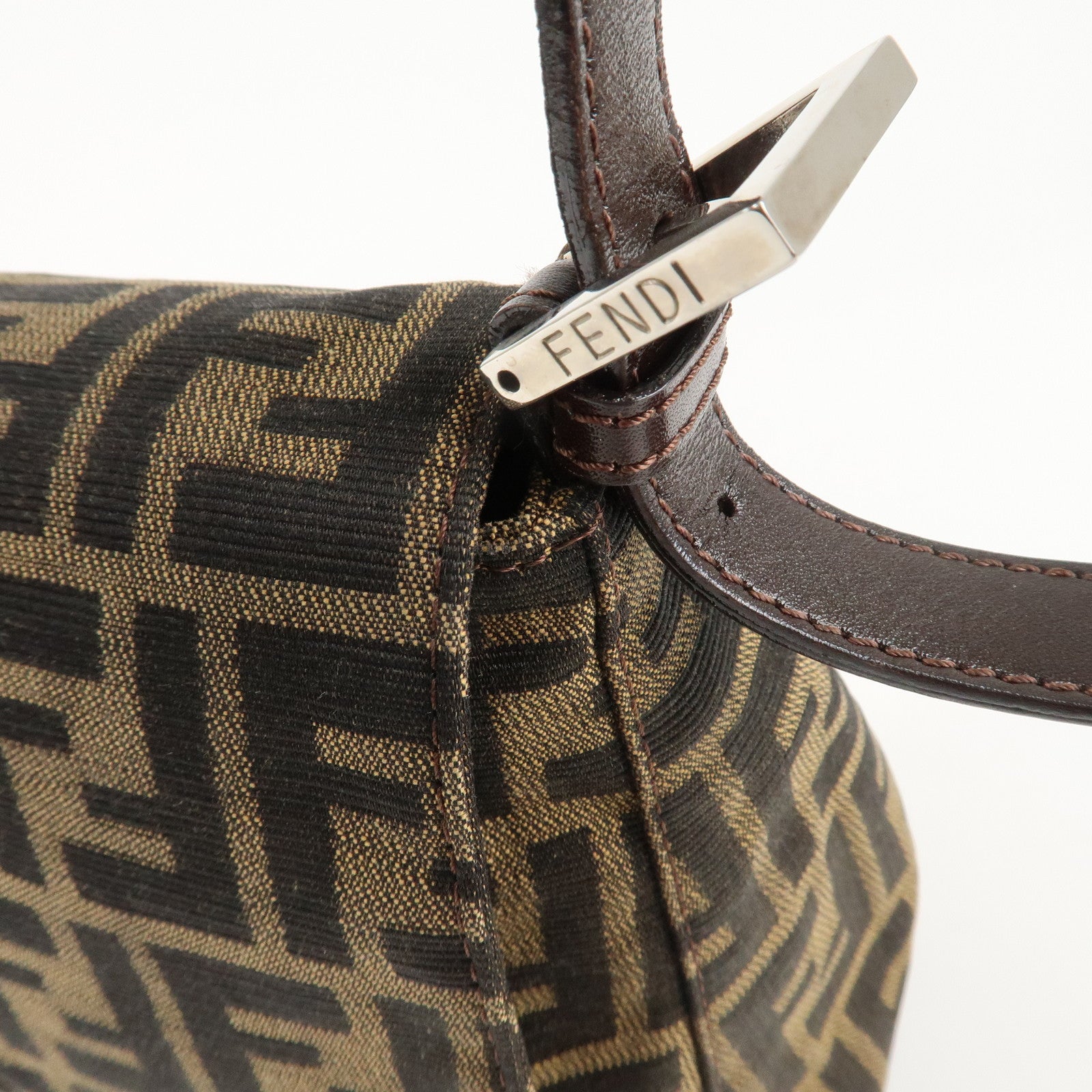 FENDI Mamma Baguette Zucca Canvas Leather Shoulder Bag 26325 Used