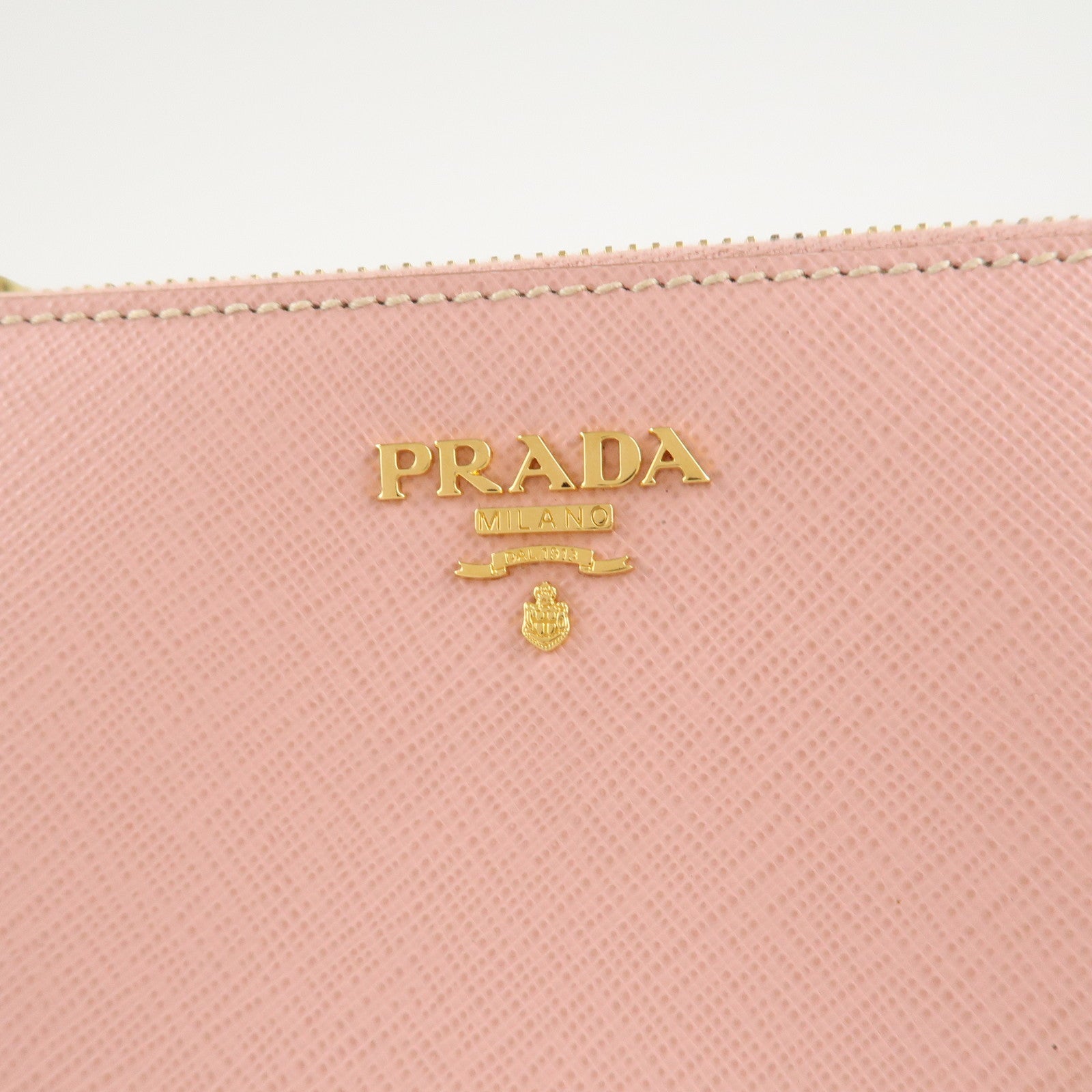 PRADA Logo Leather Shoulder Bag Pink Gold Hardware Used
