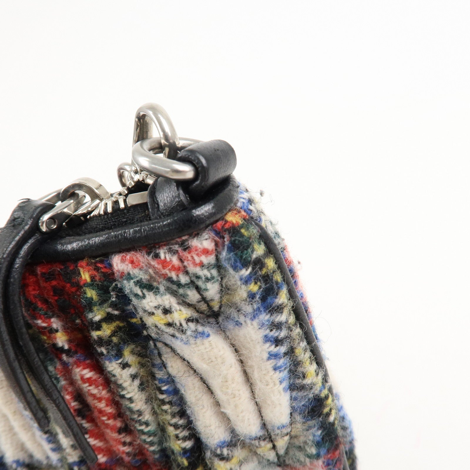 MIU MIU Matelasse Wool Leather Chain Shoulder Bag Red Used